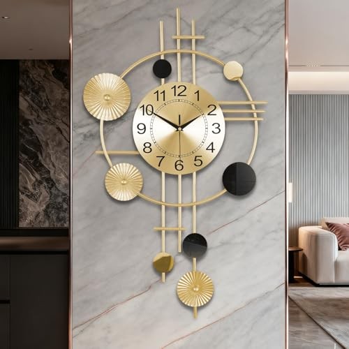 Large Wall Clocks for Living Room,Silent Non Ticking, Battery 433-golden