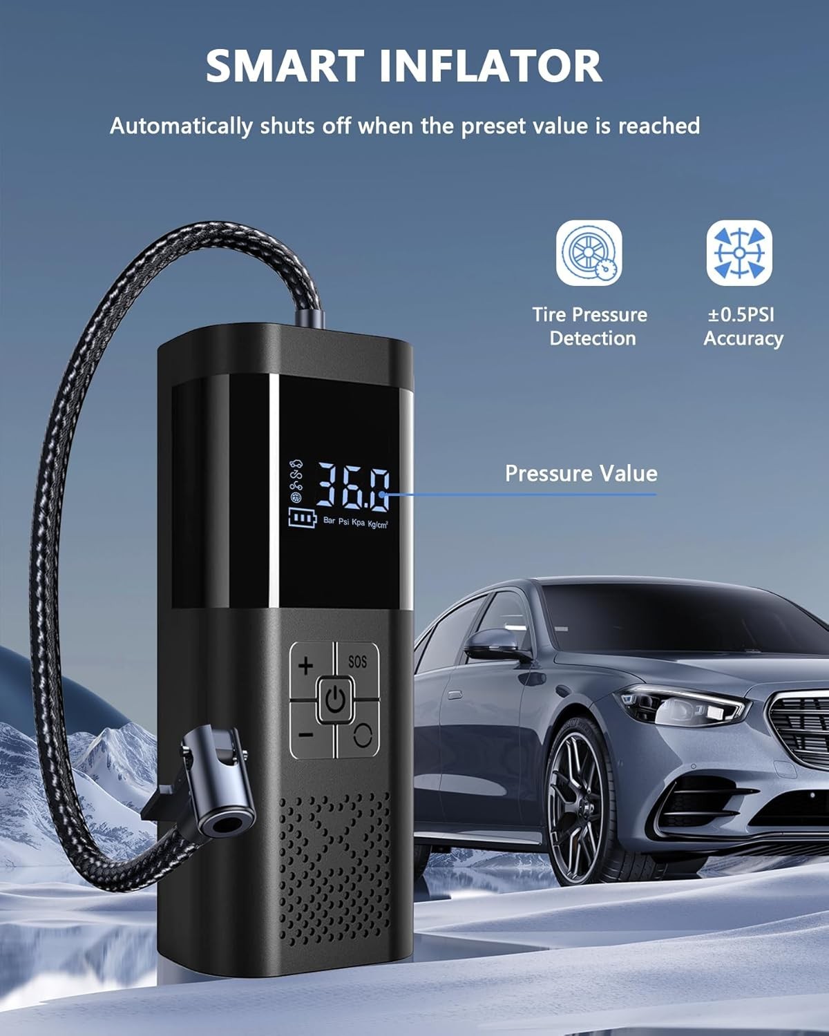 150PSI Tire Inflator Portable Air Compressor Intelligent Cordless Car Air Pump