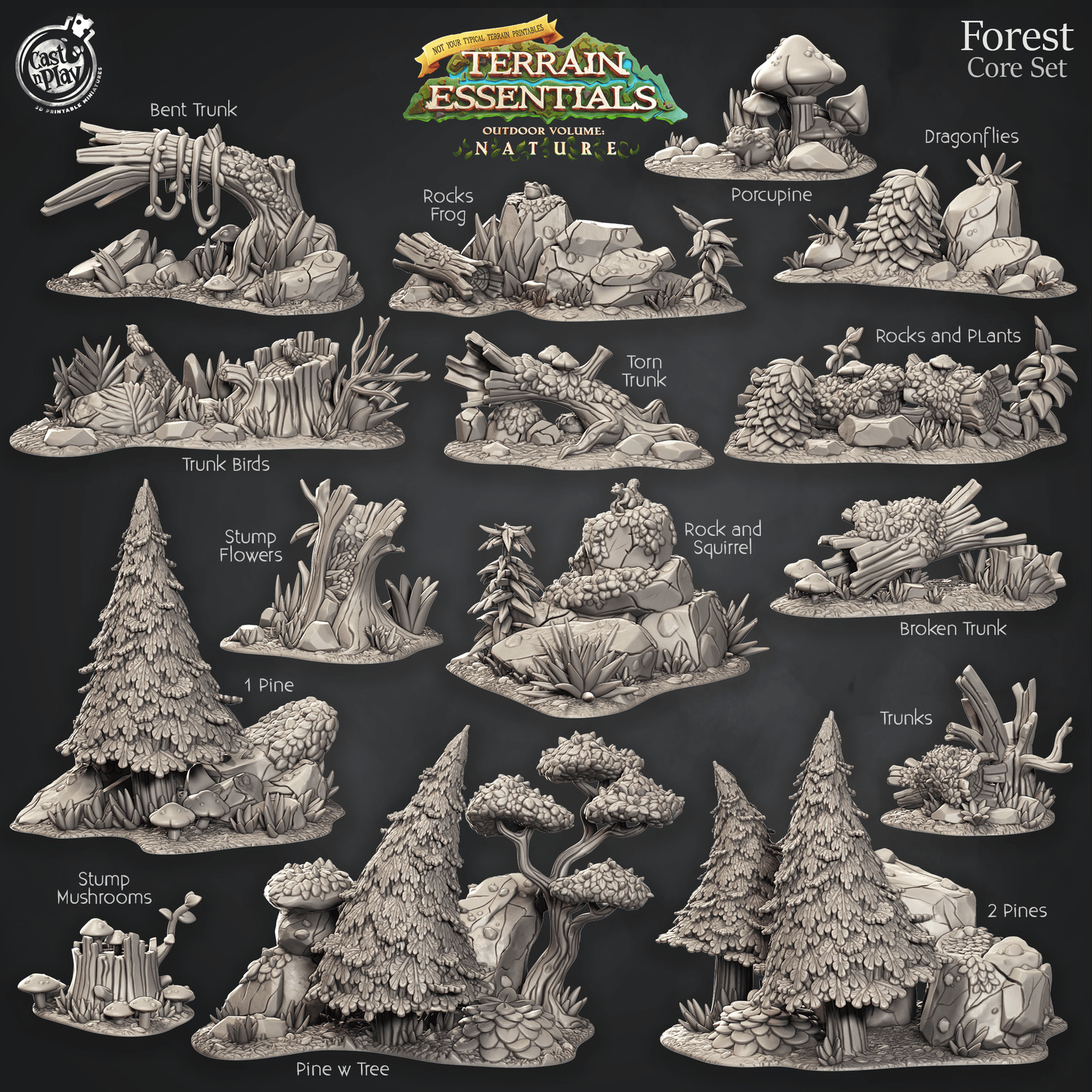 3D Printed Cast n Play Forest Core Set Forest Terrain Set Terrain Essentials