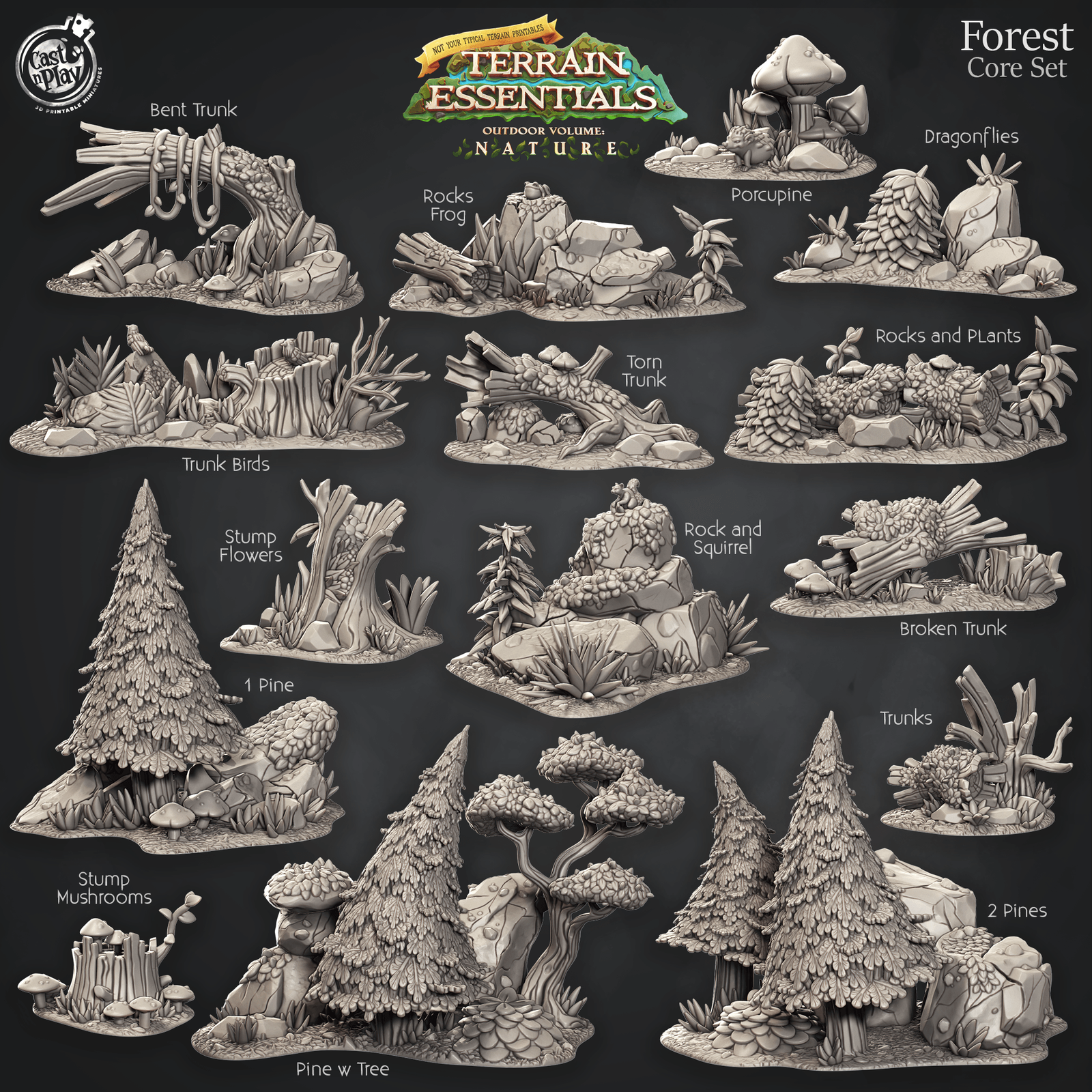 3D Printed Cast n Play Forest Core Set Forest Terrain Set Terrain Essentials