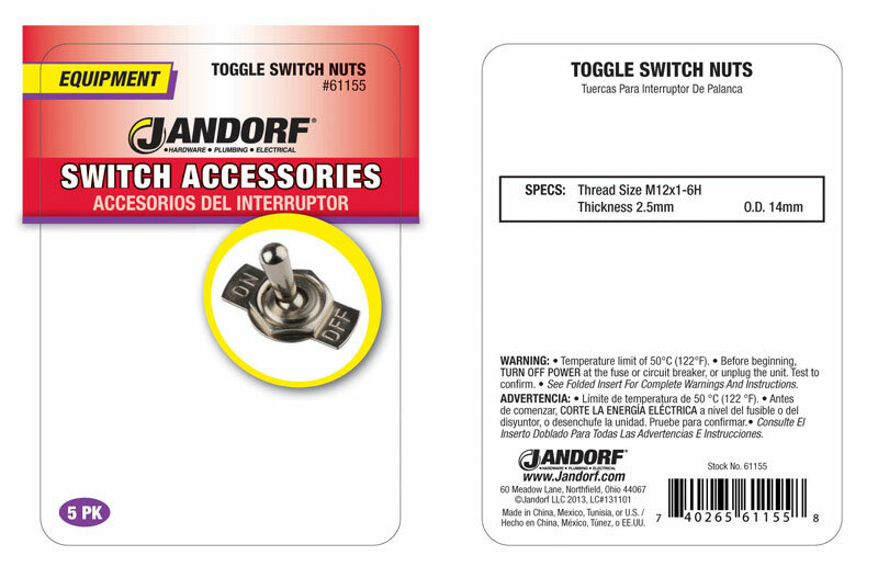 Jandorf Equipment Switch Accessories TOGGLE SWITCH NUTS 5 pk Secure Lock 61155