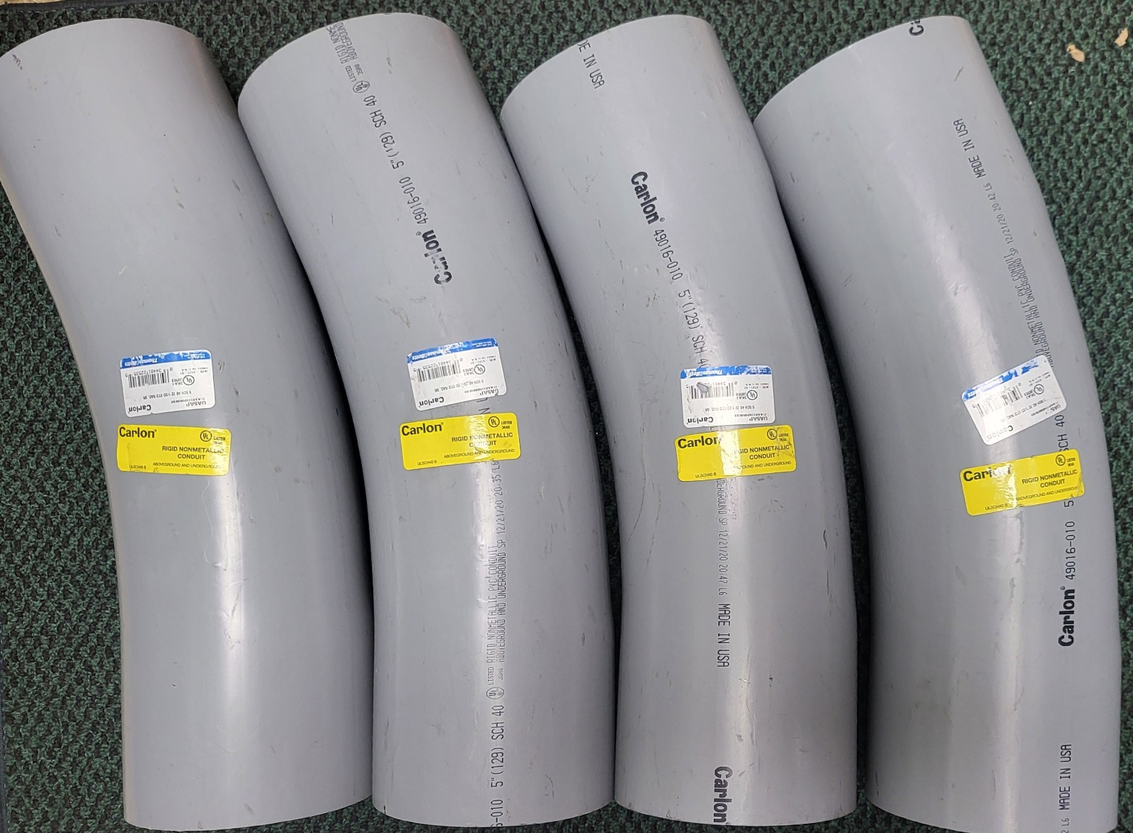 Qty-4 CARLON UA5AP 5" 22 1/2° Sch. 40 RIDGID NONMETALLIC CONDUIT