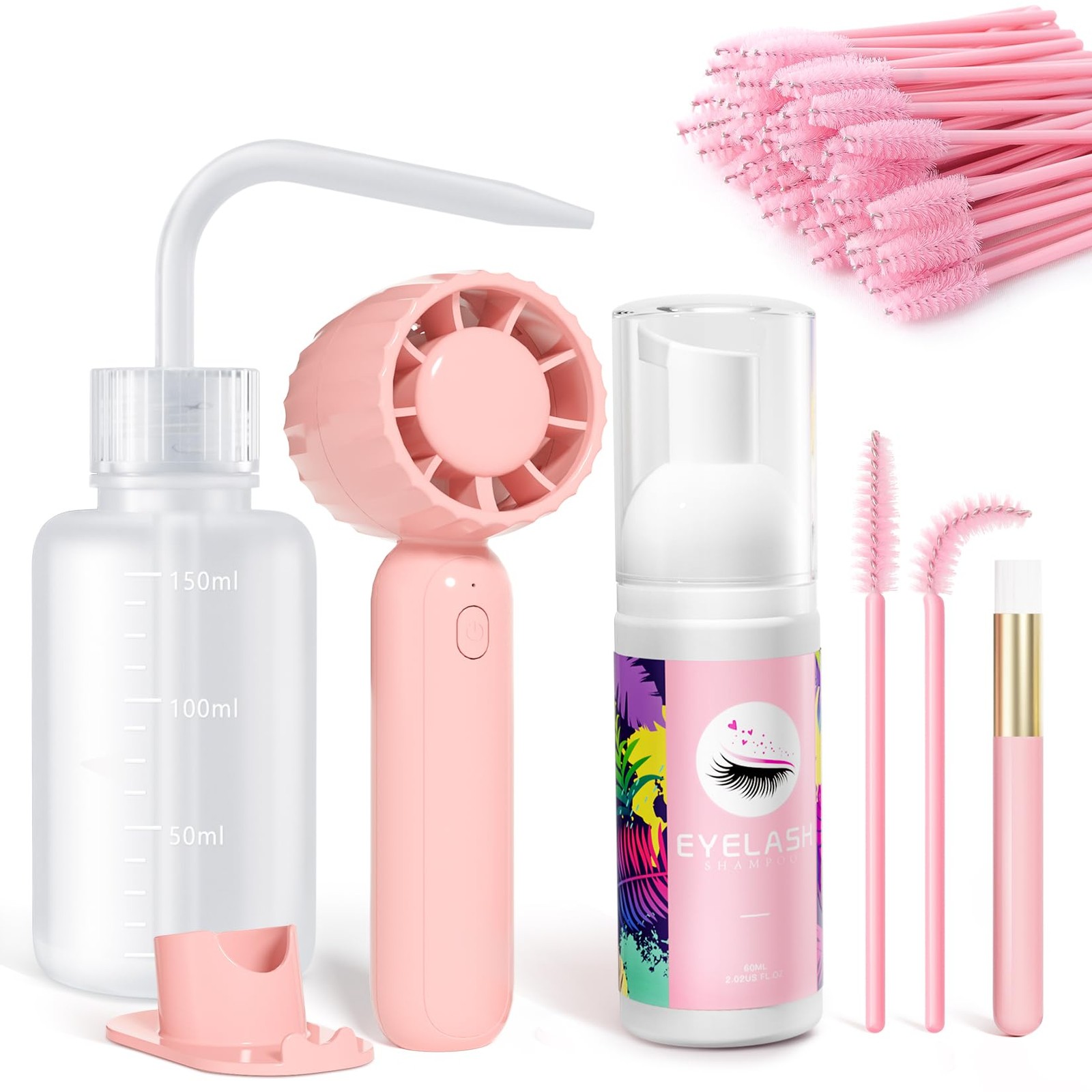 Buqikma Lash Cleaning Kit - Shampoo Eyelash 54 Piece Set, Pink