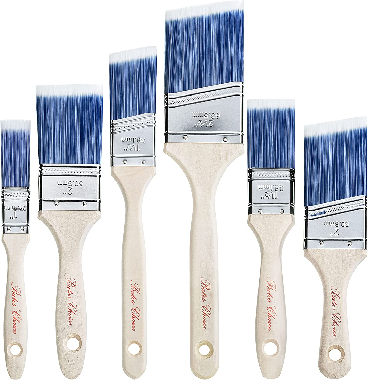 Bates- Paint Brushes, 6 Pack, Treated Wood Handle Brushes for Walls | for Stain