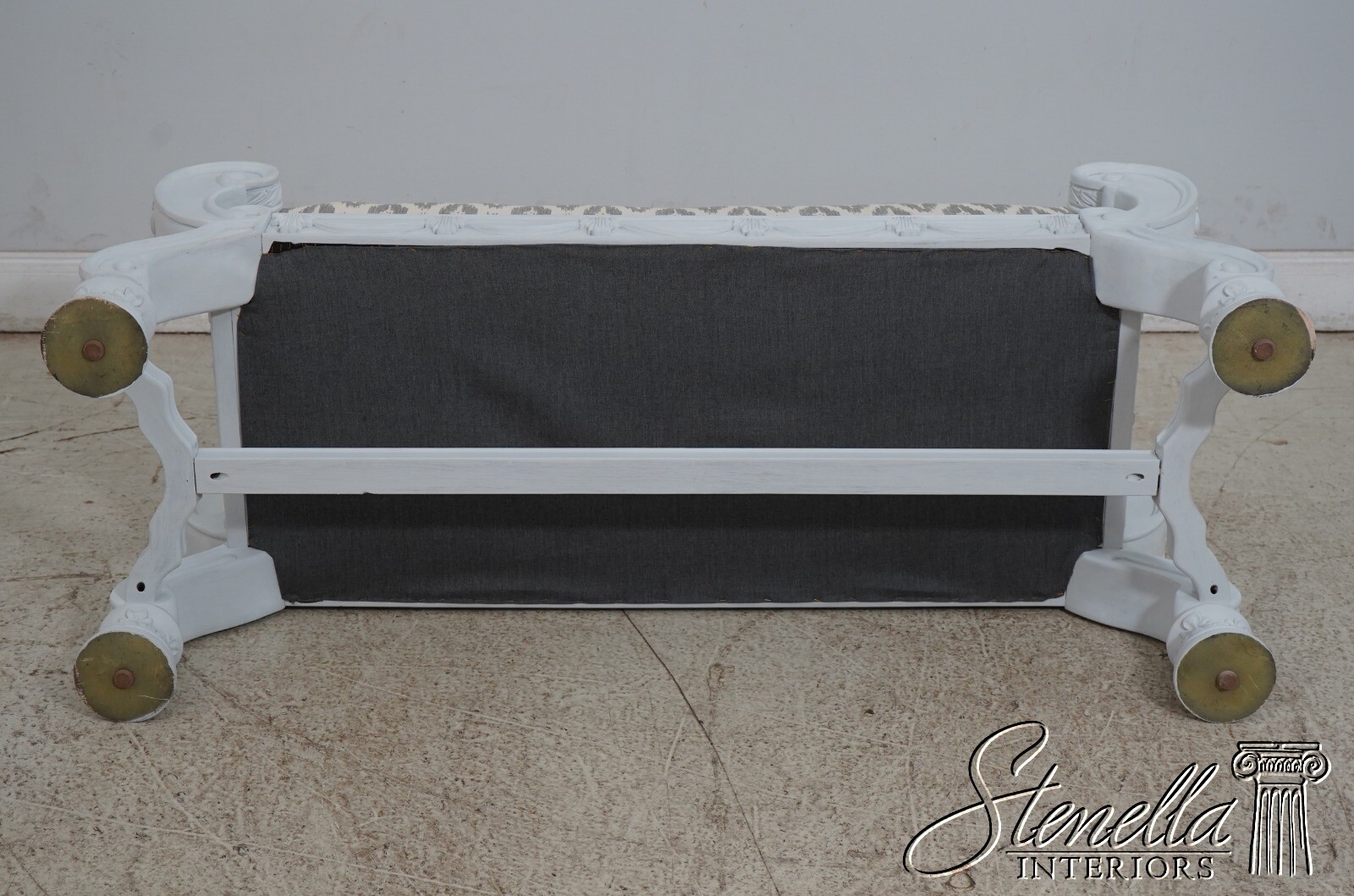 66110EC: Stunning Carved Painted Window Bench - New Upholstery
