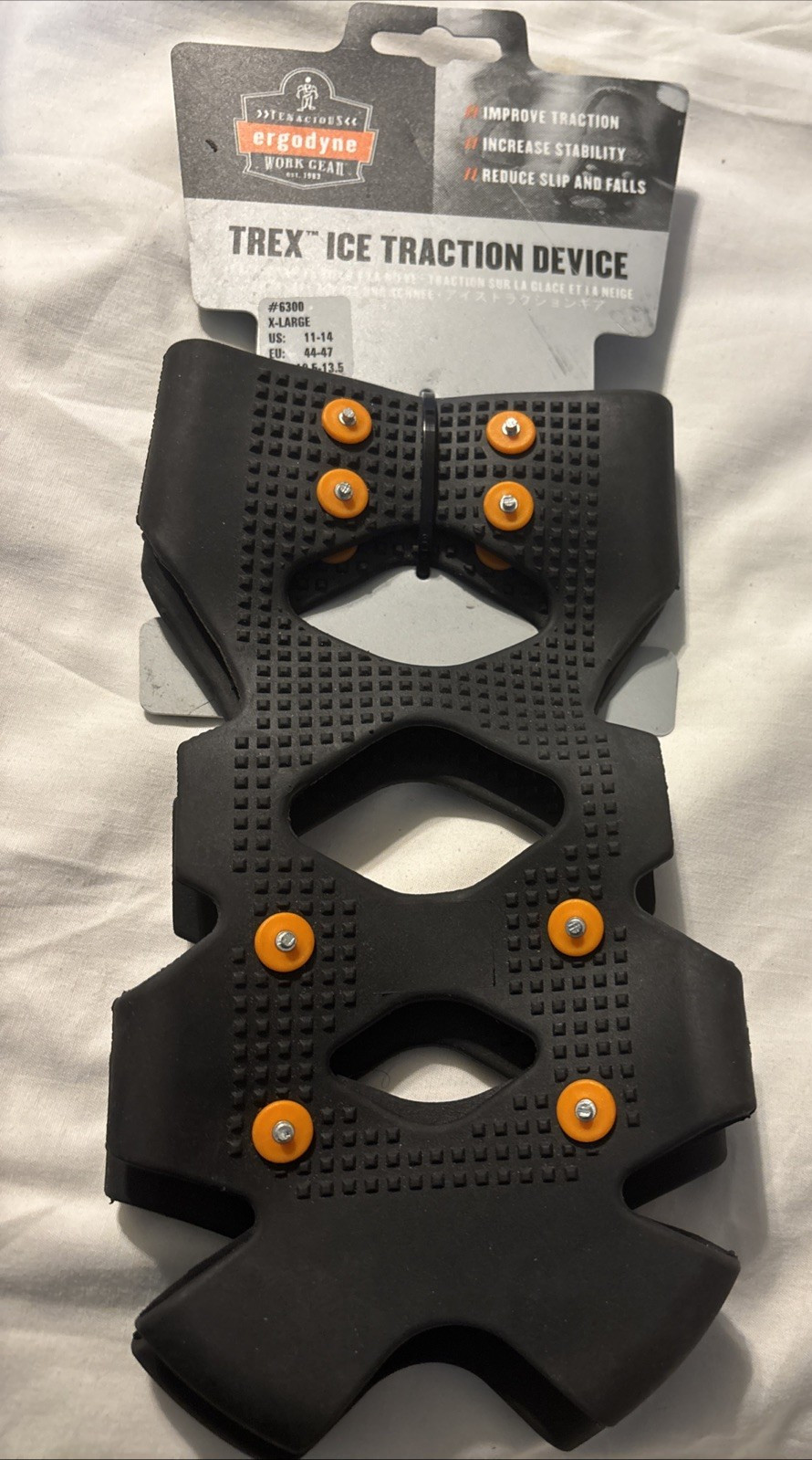 ERGODYNE #6300 TREX ICE & SNOW TRACTION GRIPS, X-LARGE: SIZE 11-14, BLACK, NIB
