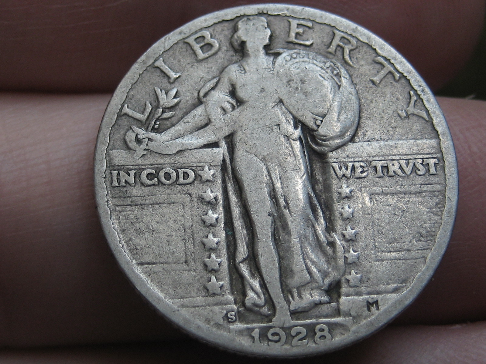 1928 S Standing Liberty Quarter, Fine/VF Details, Inverted Mintmark MM, FS-501