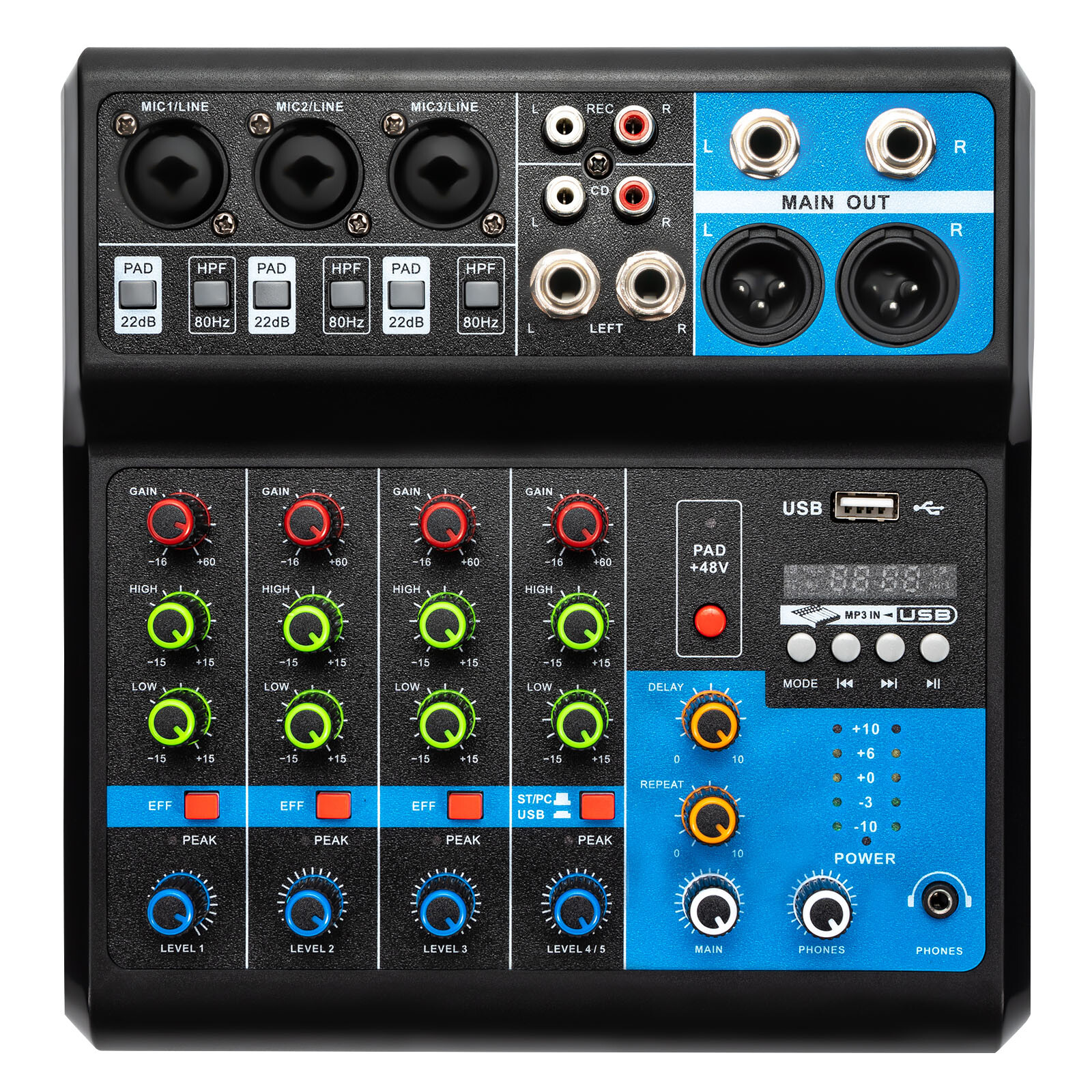 5-Channel Mixing Console Live Studio Audio Mixer Sound Board DJ USB Interface
