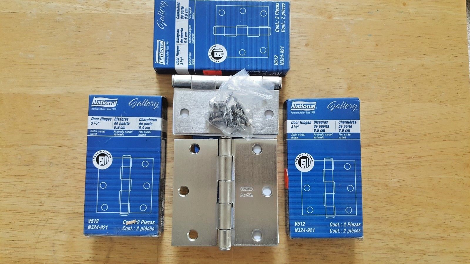 4 National Hardware N324-921 3-1/2" Square Corner Door Hinges Satin Nickel 2 Pk