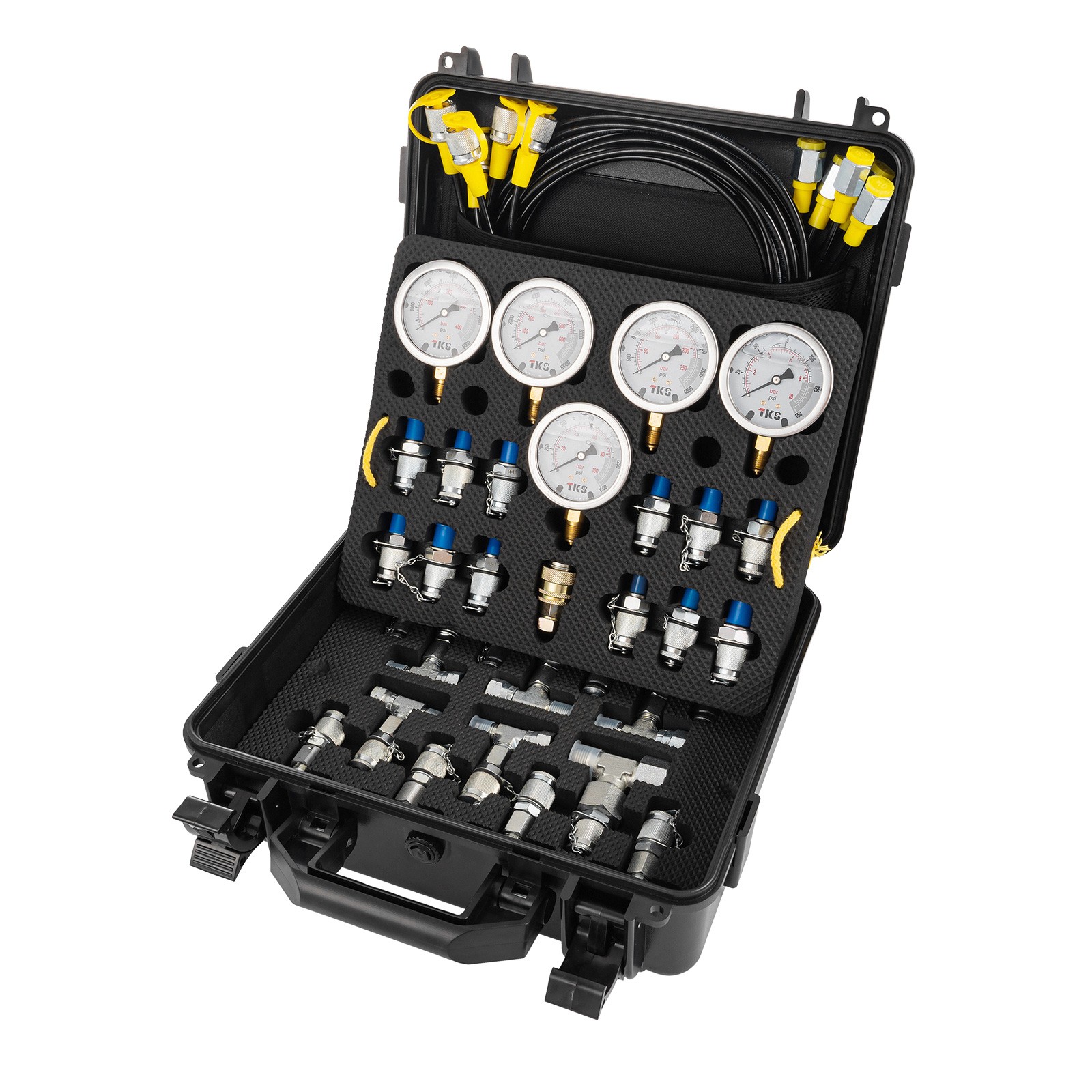 Hydraulic Pressure Test Kit 10000psi 5 Hoses 5 Gauges 13 Couplings 14 Connectors