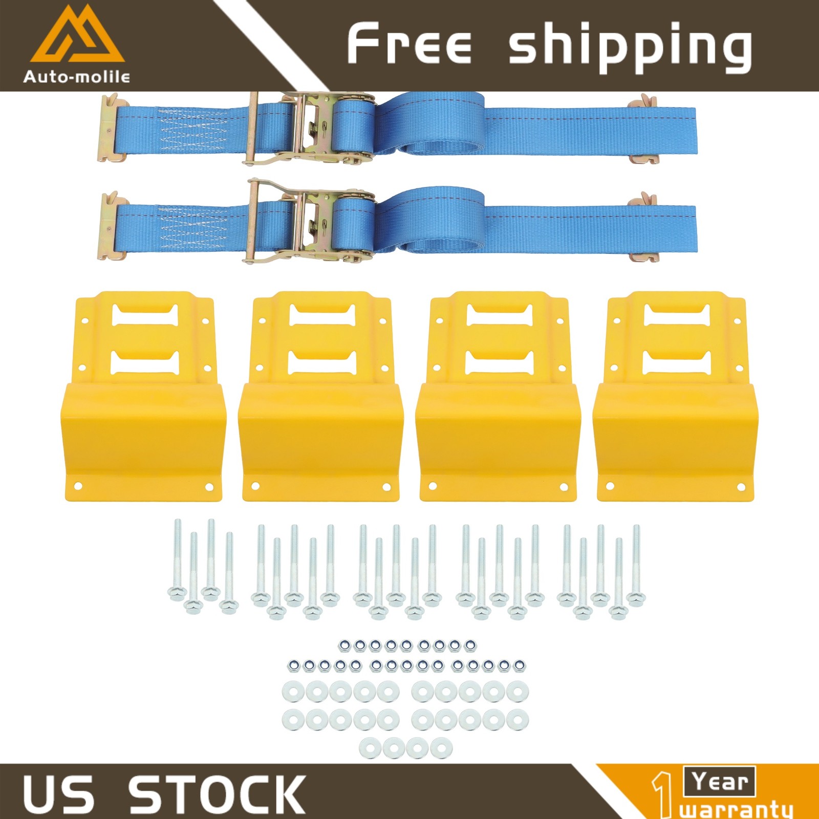 Heavy Loads E Track System With Wheel Chock 7.5' Blue Ratchet Tie Down Straps