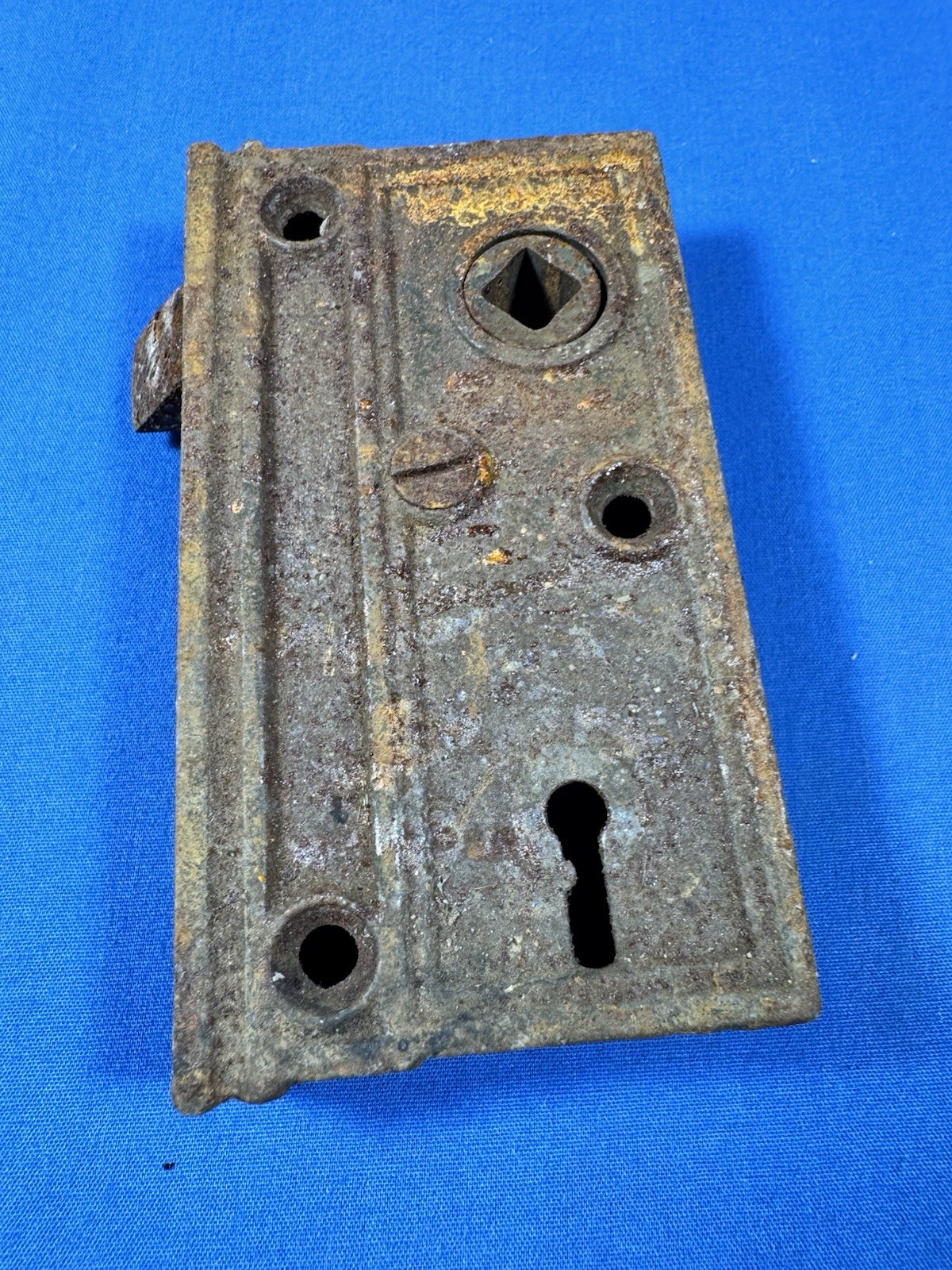 19thC Door RIM LOCK 3 5/8" x 2" ~ Spindle Tested, Working Latch, No Key
