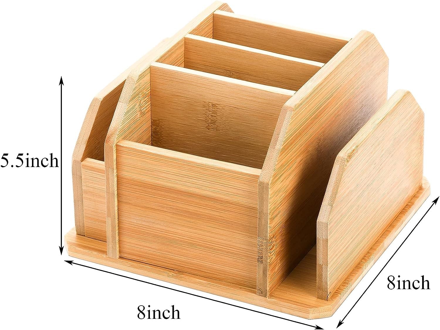Bamboo Rotating Remote Control Holder for Table 7 Compartments Office Supplies