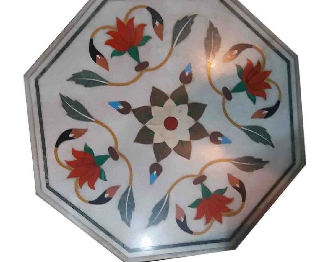 18" Marble Side Table Carnelian Pietra Dura Inlay Art Home Decorative