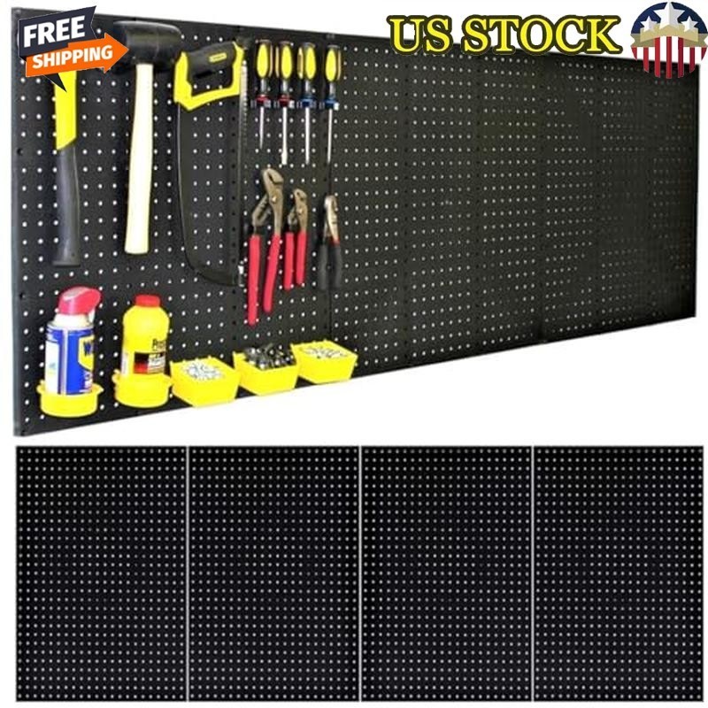 Pegboard Wall Organizer Kit 4 Panels Easy Mount Heavy Duty Tool Storage Black