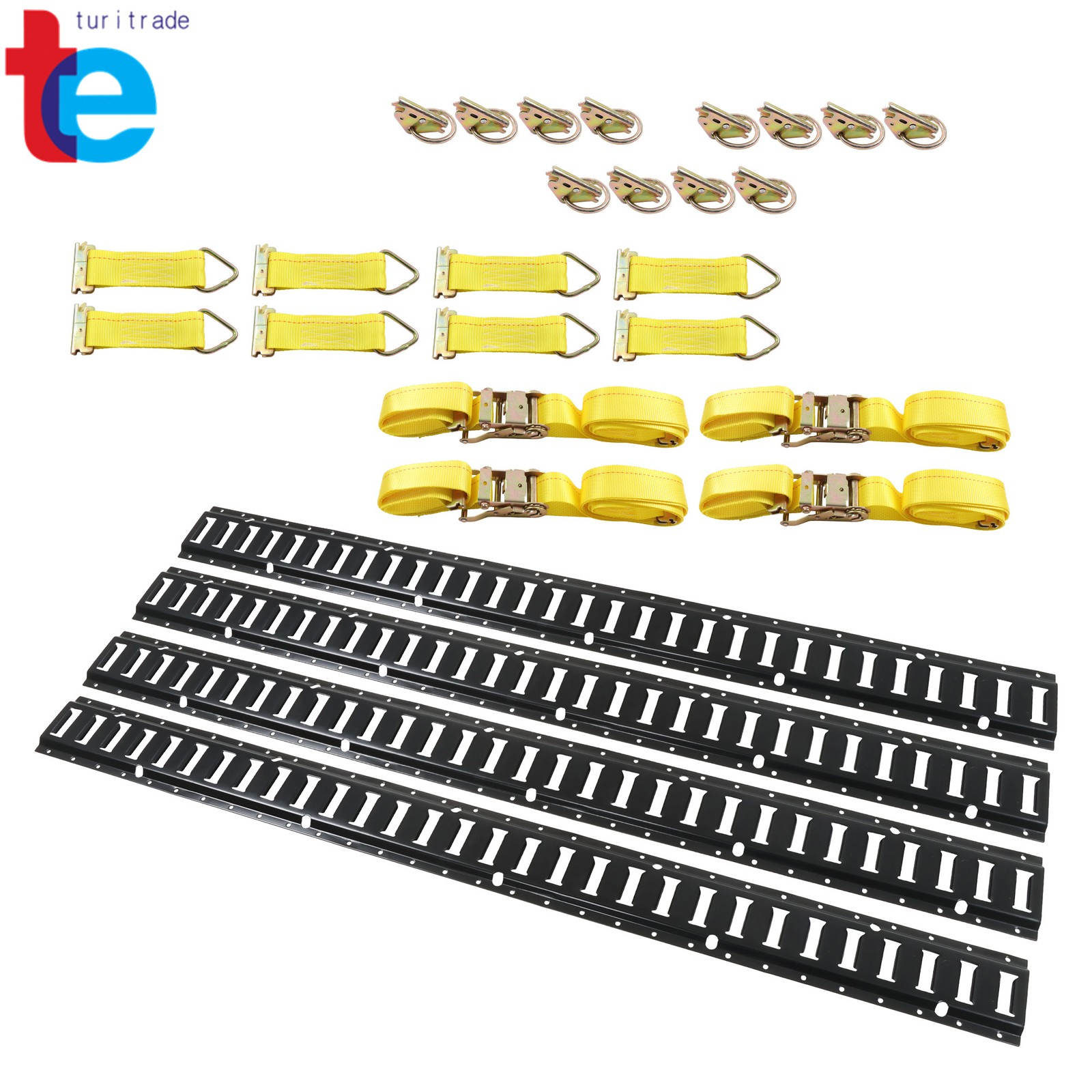 28 Pack 4x 5' E Tracks Rails 12x O-Rings 8x D-Rings 4×12‘ Ratchet Straps