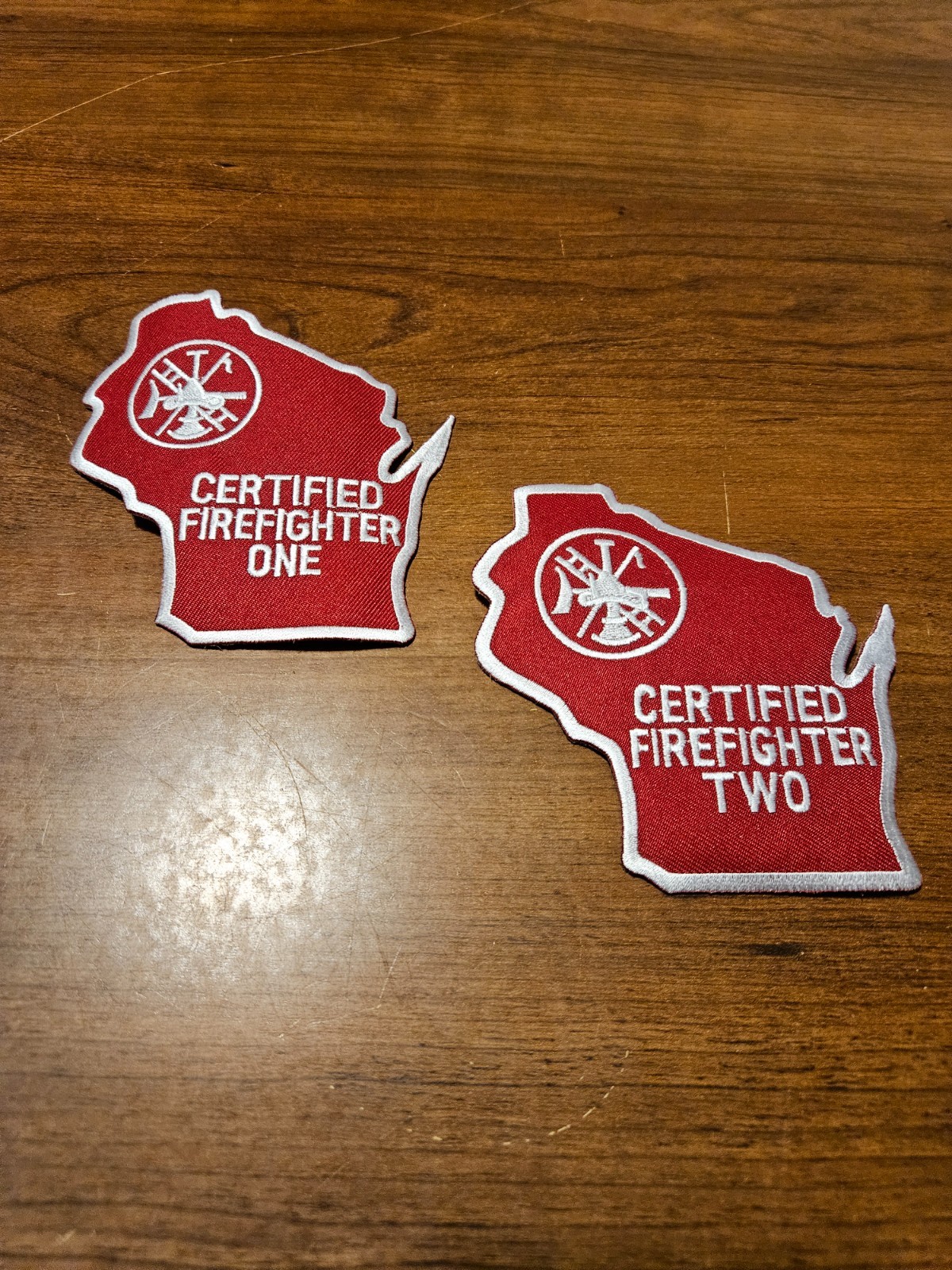 WISCONSIN, CERTIFIED FIREFIGHTER ONE and TWO patches