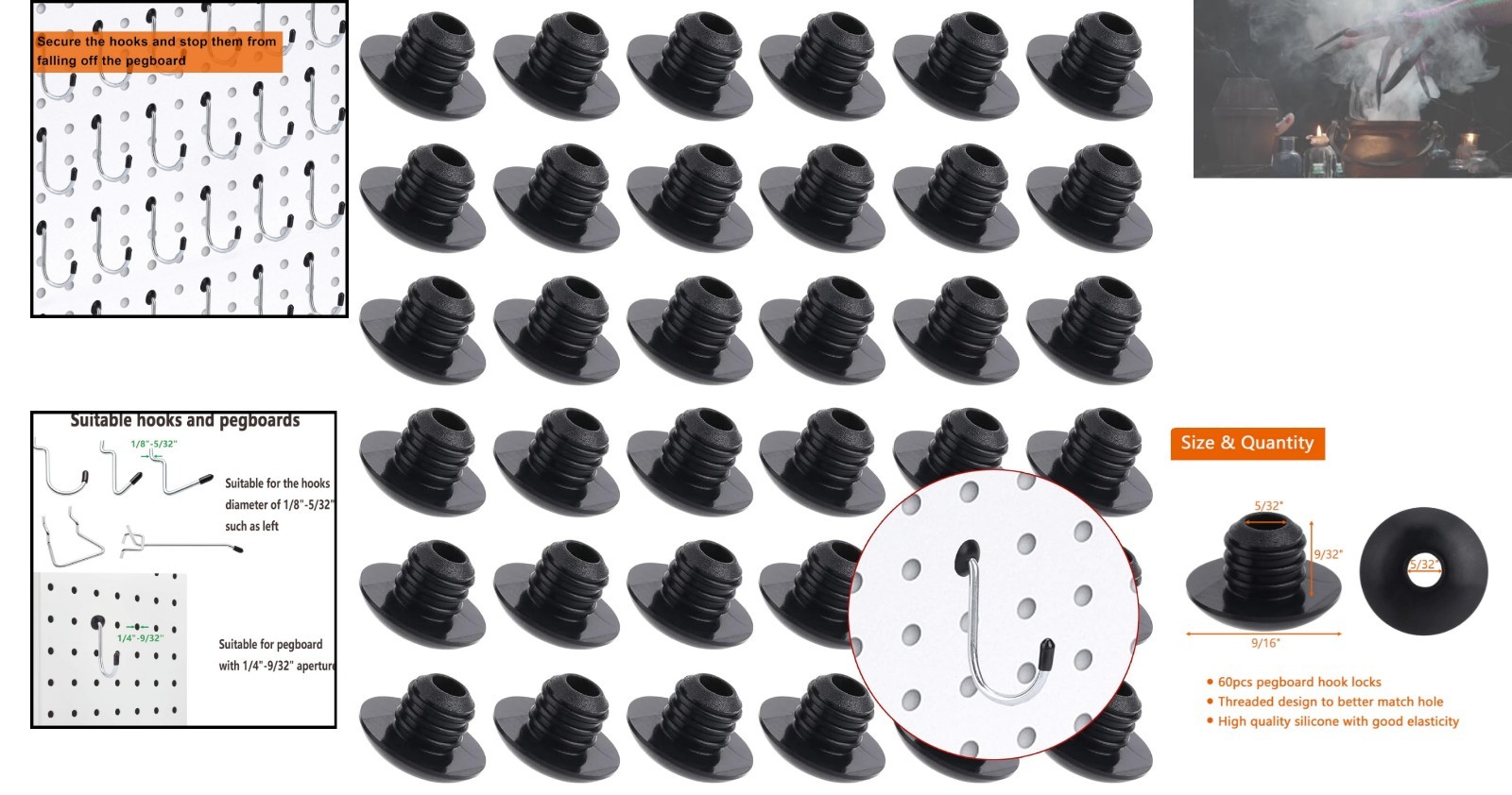 Universal Pegboard Hook Locks - 60 PCS Rust Resistant for Optimal Storage