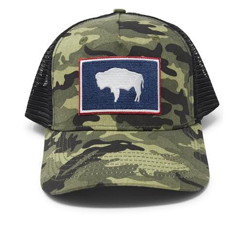 Wyoming Cap - Wyoming State Flag Trucker Baseball Snapback Hat (Camouflage)