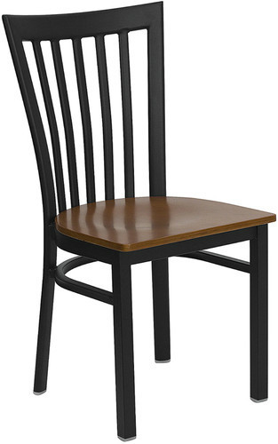 Black School House Metal Restaurant Chair With Cherry Wood Seat