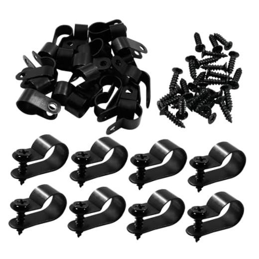R-Type Cable Clip Wire Clamp, 1/2", 120 PCS | Nylon, Screw 1/2 inch Black