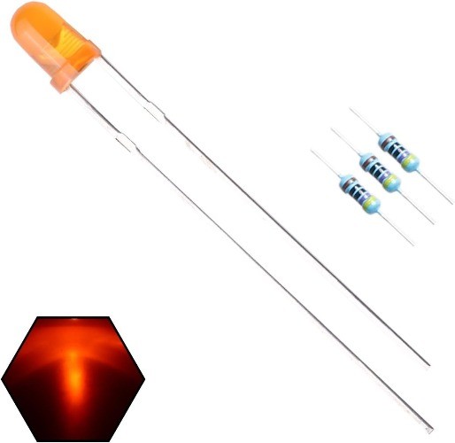 100pcs Orange LED Diodes 3mm Diffused Round Lens 29mm Long Lead DC 2V Resistors