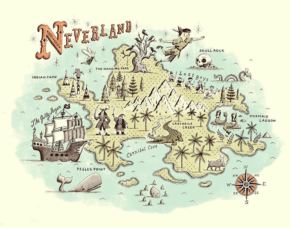 Disney Peter Pan Map Of Neverland Lost Boys Skull Rock Prop/Replica 🦜🏴‍☠