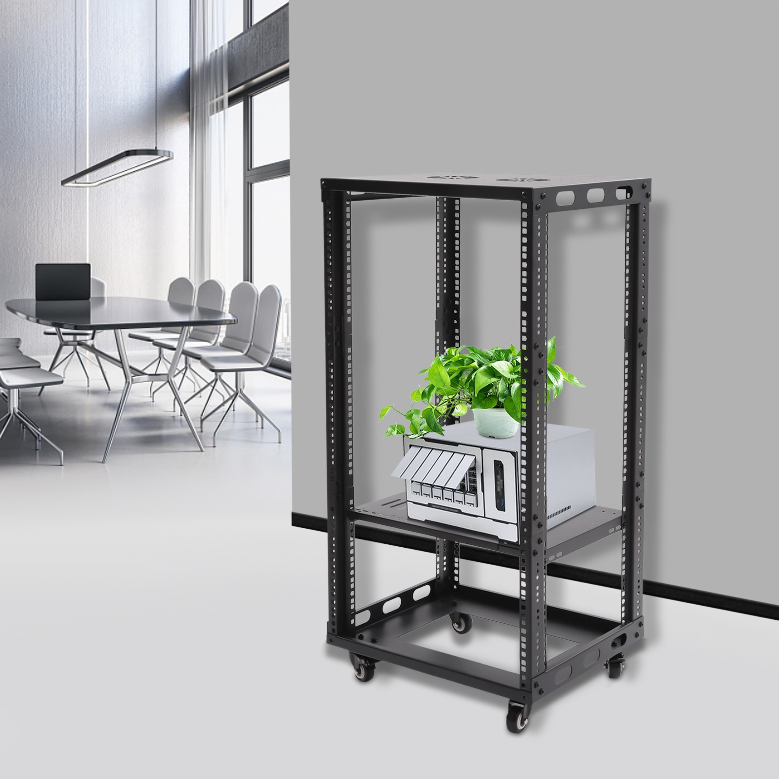 18.5" 4 Post Open Frame Network Server Rack 18U Adjustable Partition 0-31.5''