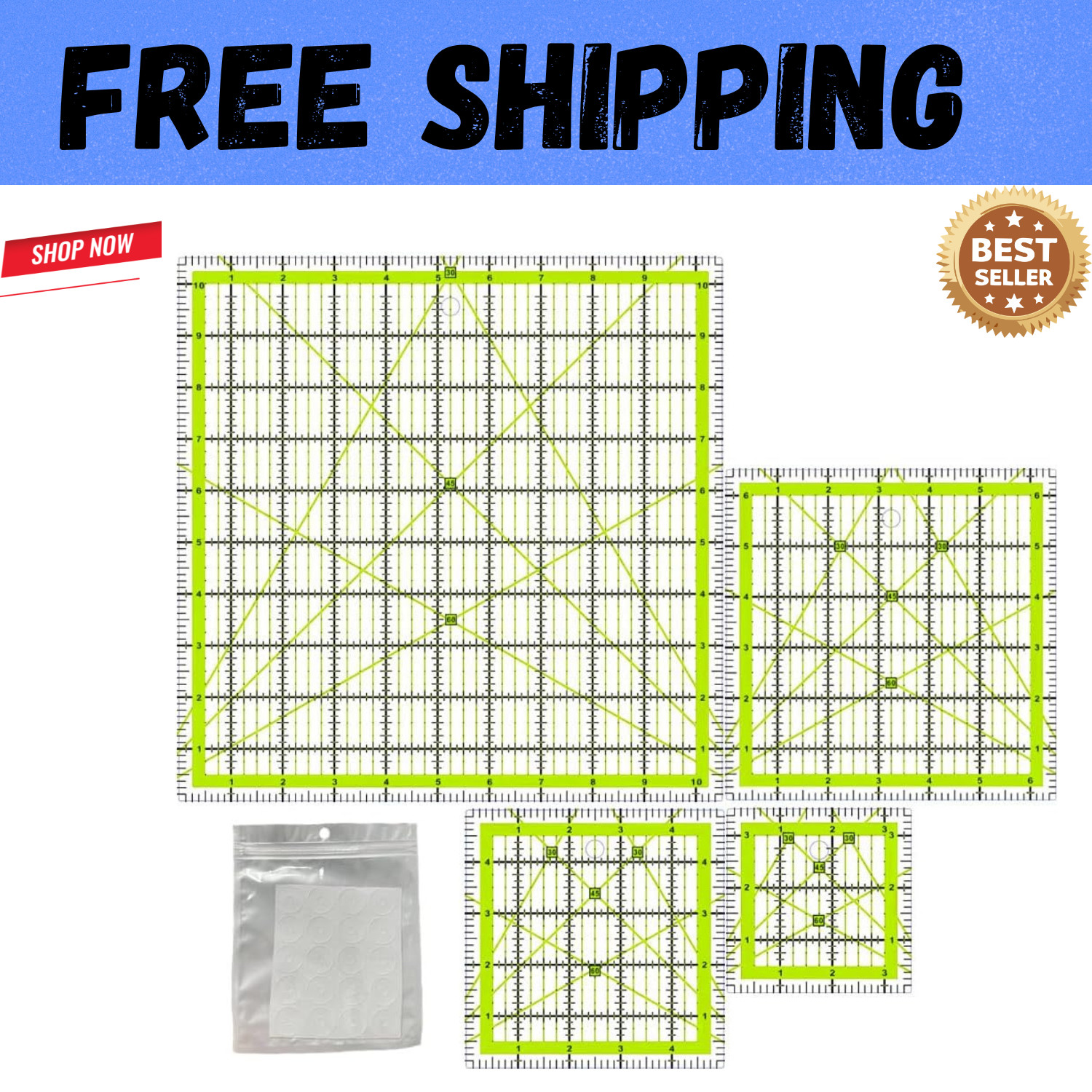 Quilting Rulers,Quilting Templates Square Ruler (3.5", 5", 6.5", 10.5")
