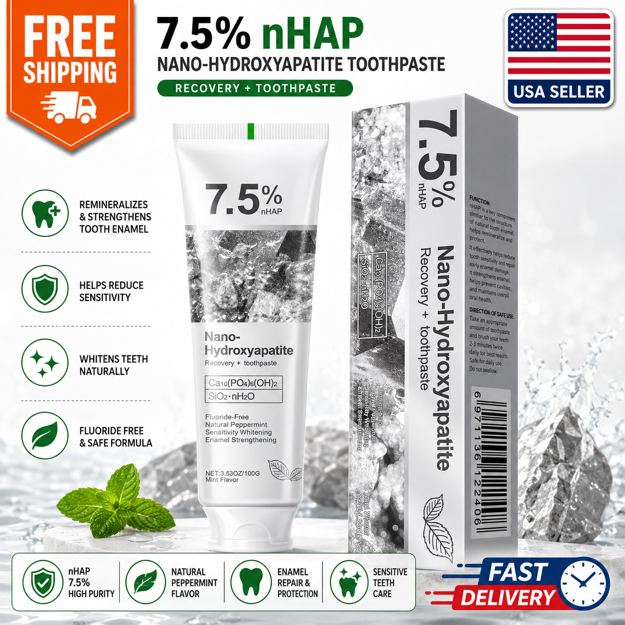 Hydroxyapatite Toothpaste, 7.5% Nano Deep Cleaning 4.2 Fl Oz (Pack of 1)