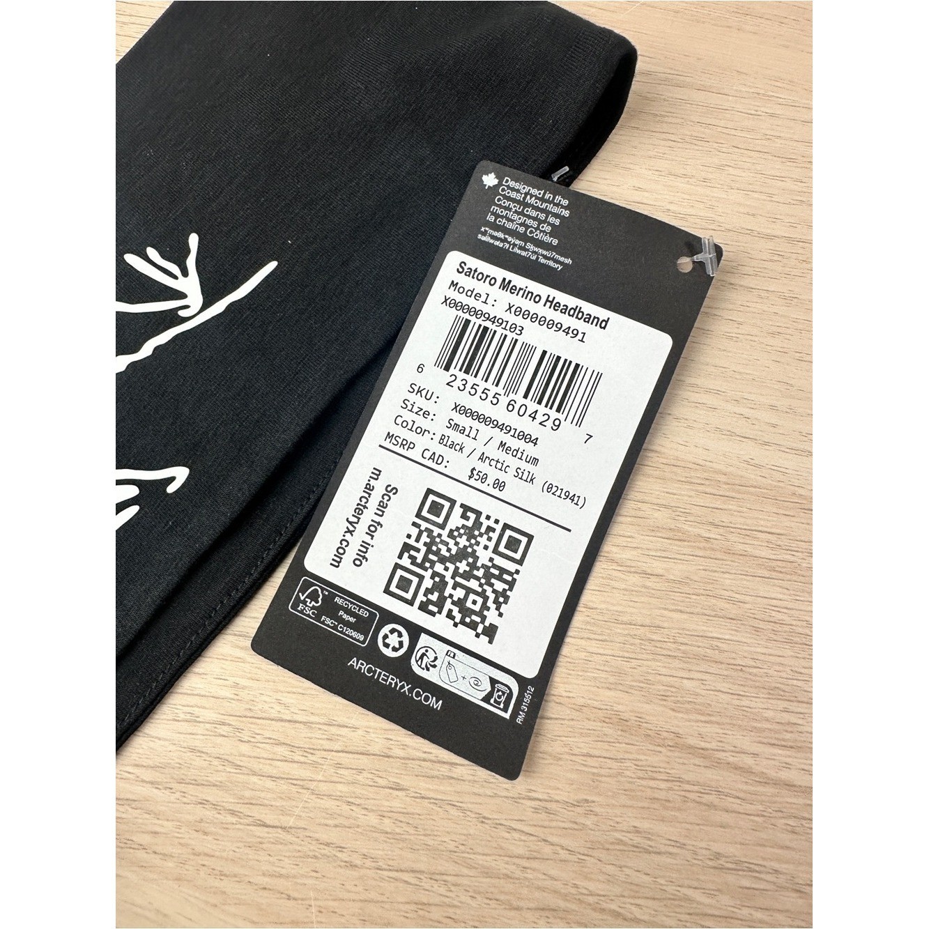 Arc'teryx Black SATORO MERINO HEADBAND S/M