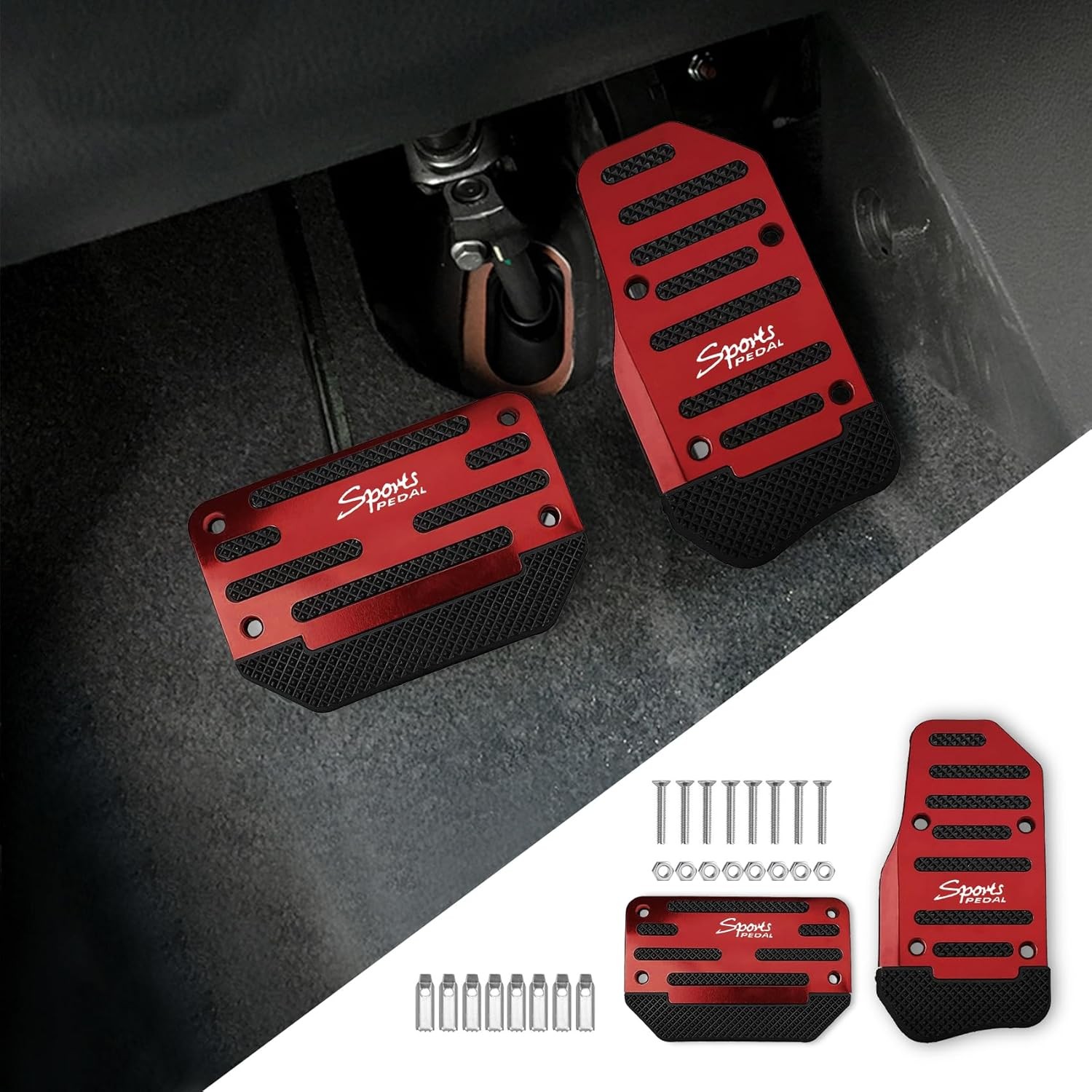 2PCS Non-Slip Car Pedal Covers, Premium Aluminum Alloy Gas and Brake Pedals Cove
