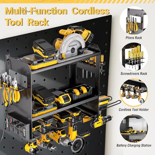 Power Tool Organizer Wall Mount with Charging Station, Cordless Tools Black