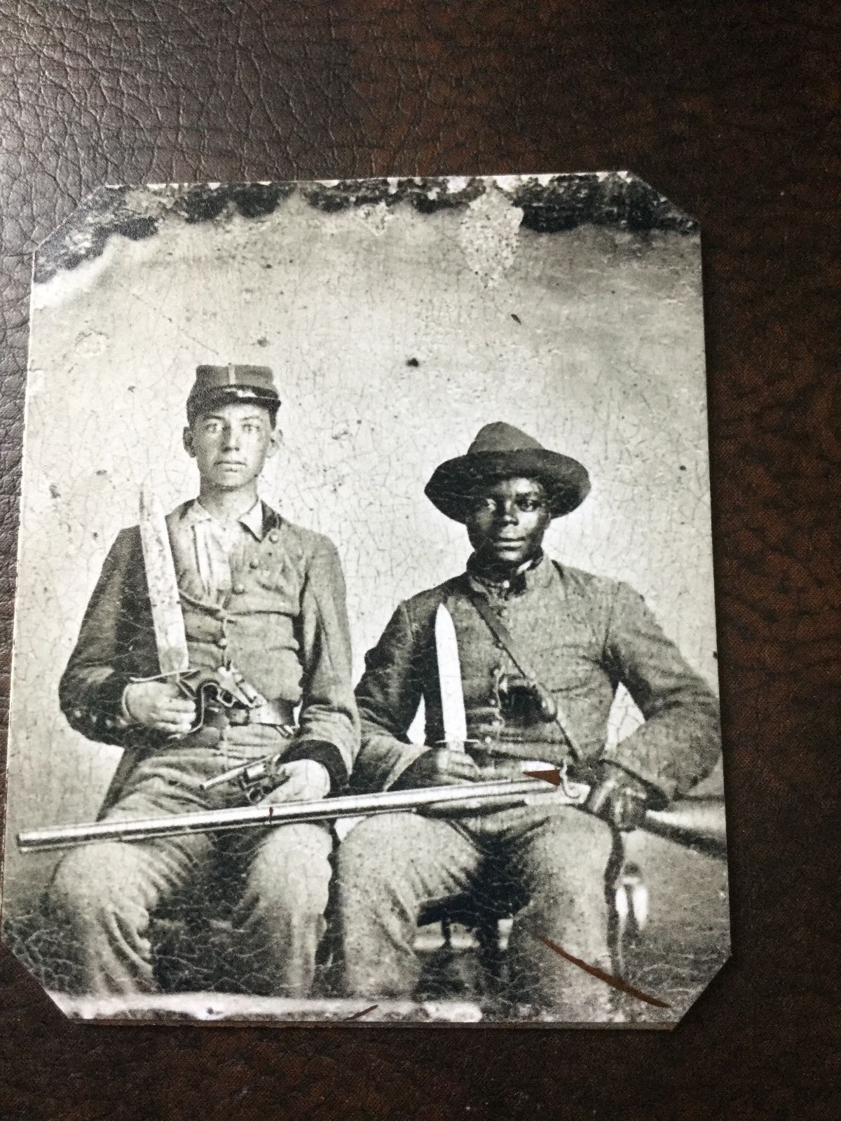 Sergeant A.M.Chandler and Silas Chandler (family slave) tintype 6th plate C003SP