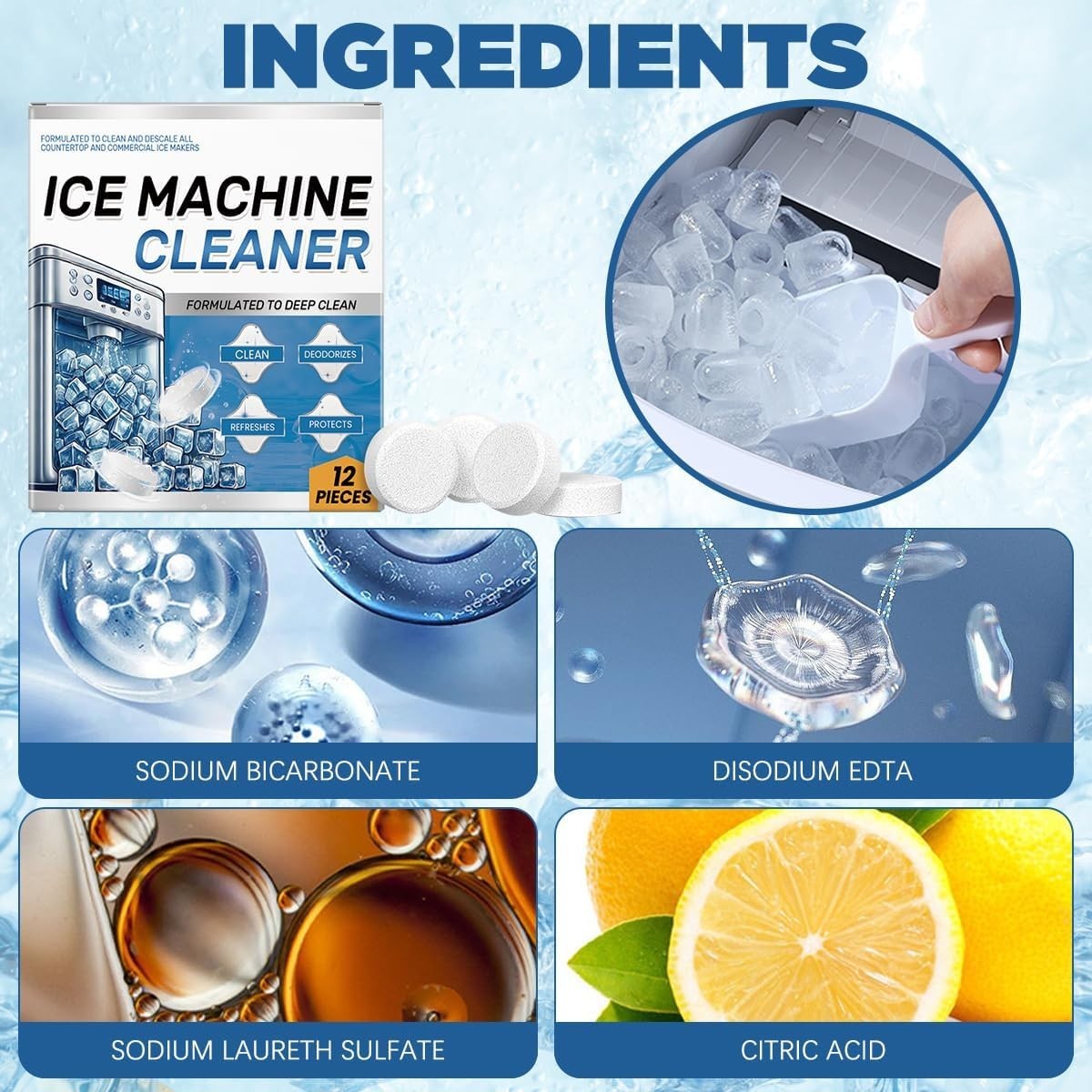 24 Deep Cleaning Tablets for Ice Machines - Compatible & Time-Saving Solution