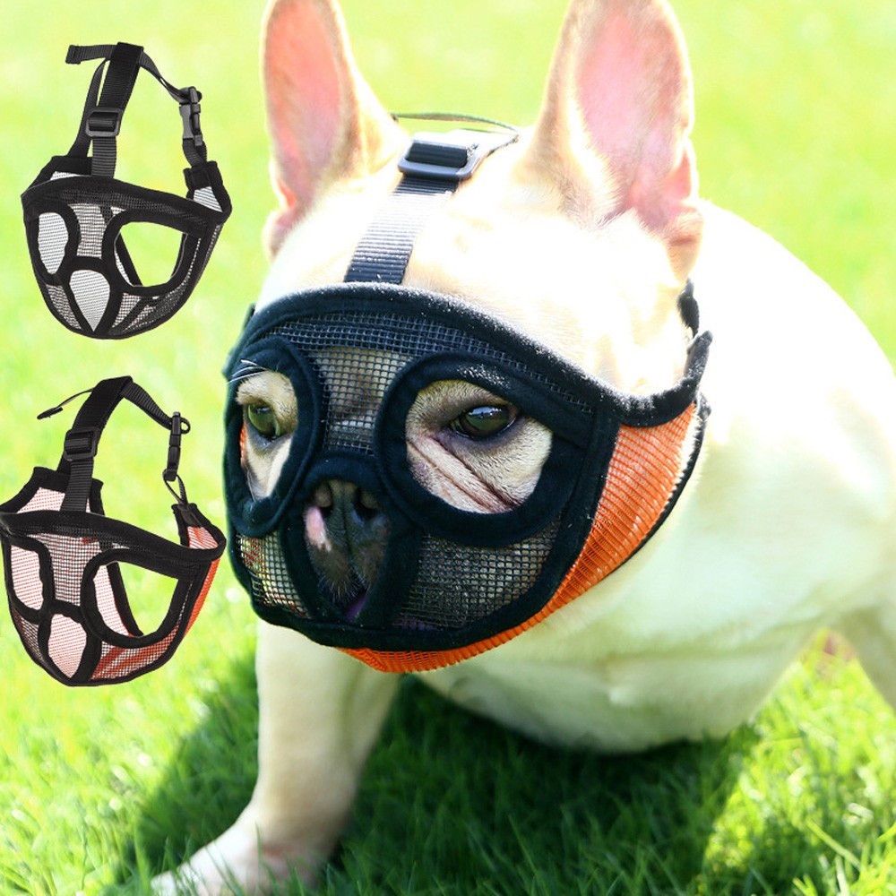 Pet Dog Muzzle Anti-Barking Biting Mesh Mask Short Faced Breed French Bulldog US
