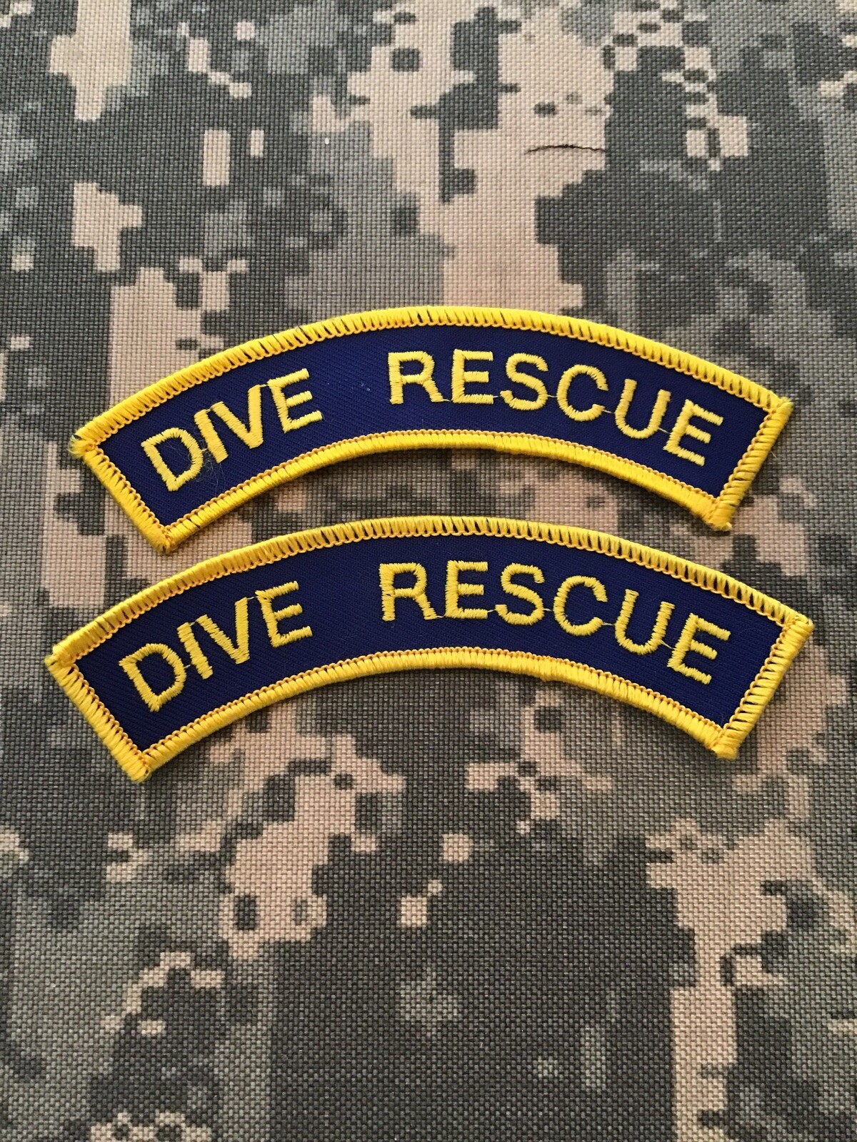 Lot Of 2 “DIVE RESCUE” 1” X 5” Rocker Patch Tabs Navy Blue / Gold JJ-3