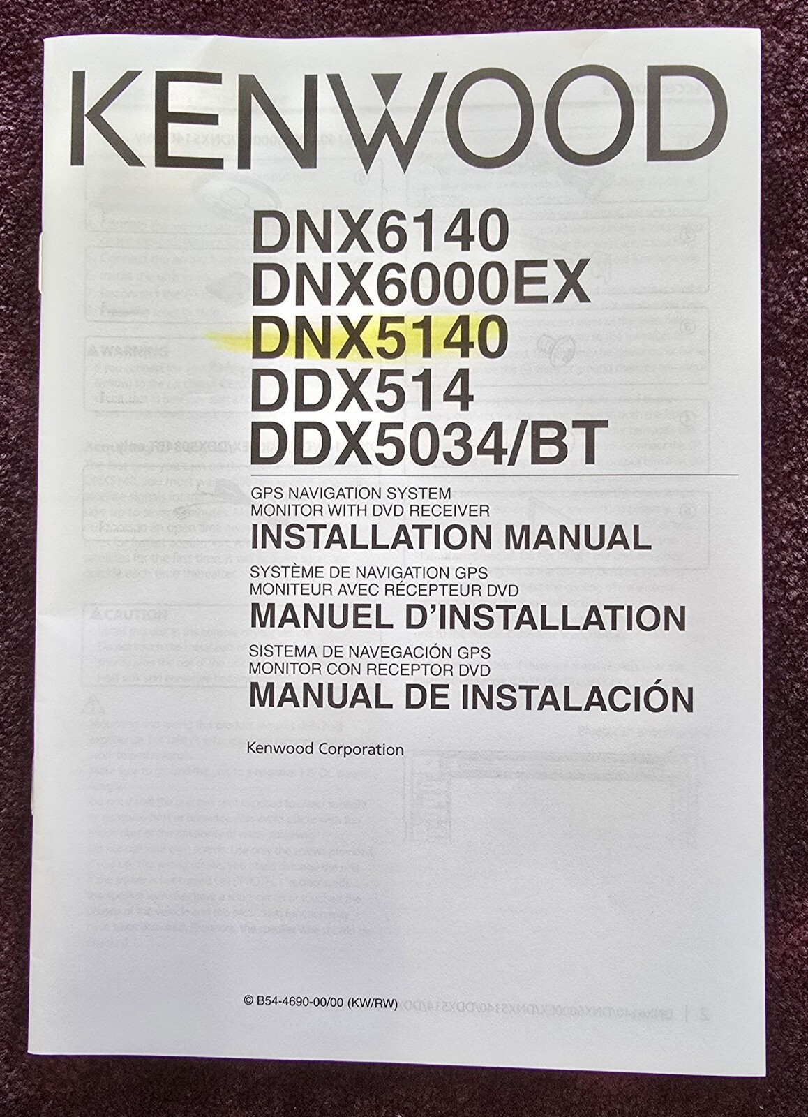 Kenwood DNX6140 DNX5140 OEM Install Manual 31 Pages In English French Spanish
