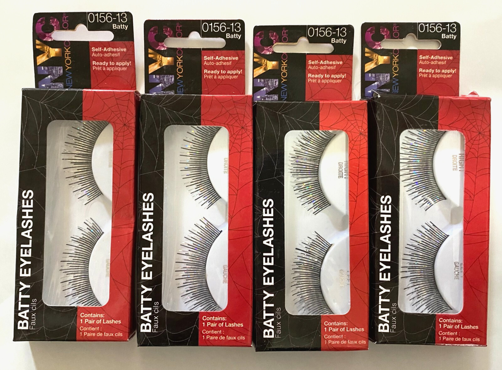 Lot of 4: New NYC Eyelashes False Eyelash Set Pair Lashes 0156 Batty (Sealed)
