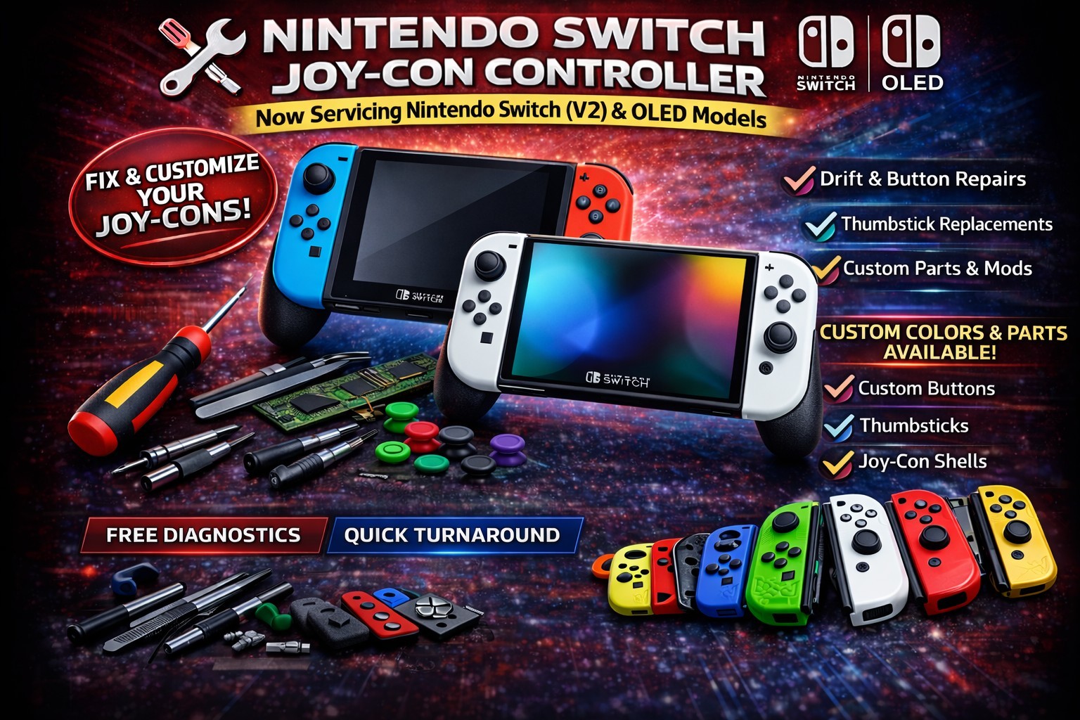 🔧 Nintendo Switch Repair Service – Joy-Con, Switch Lite, OLED, Charge Port Etc