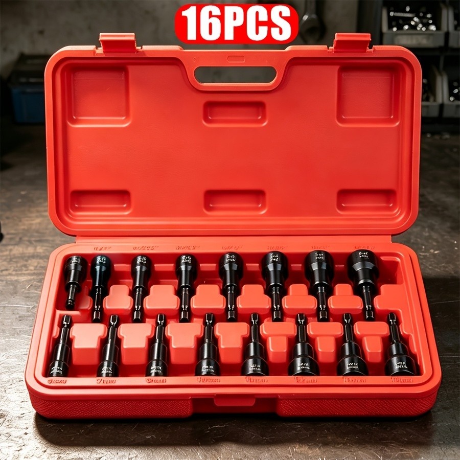 16PCS Magnetic Nut Driver Set,1/4" Hex Shank Impact Nut Driver Bits