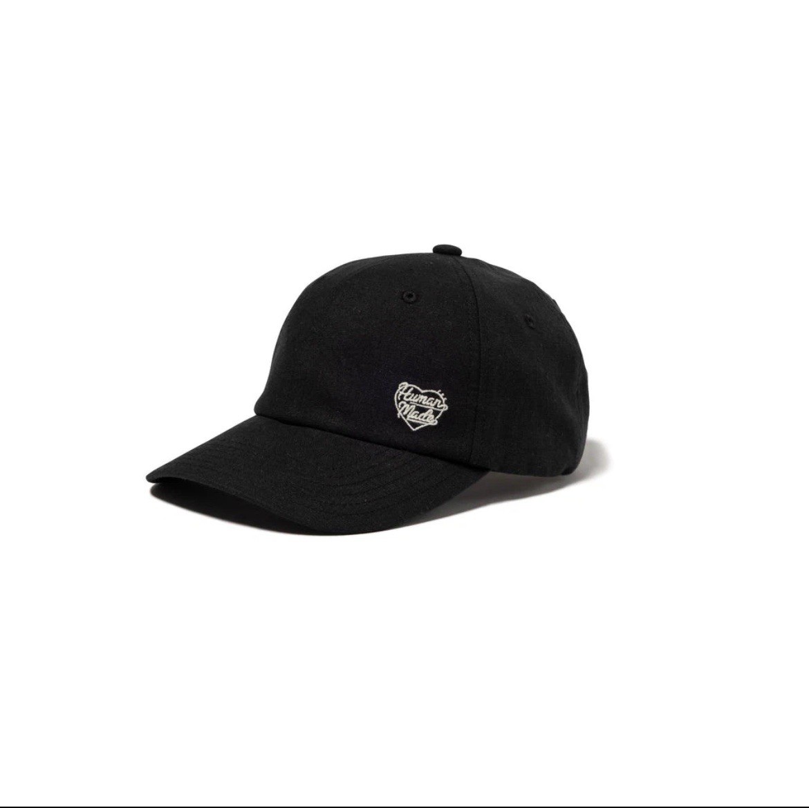 HUMAN MADE 6-Panel Linen Black Cap Heart Logo Strapback - HM29GD046