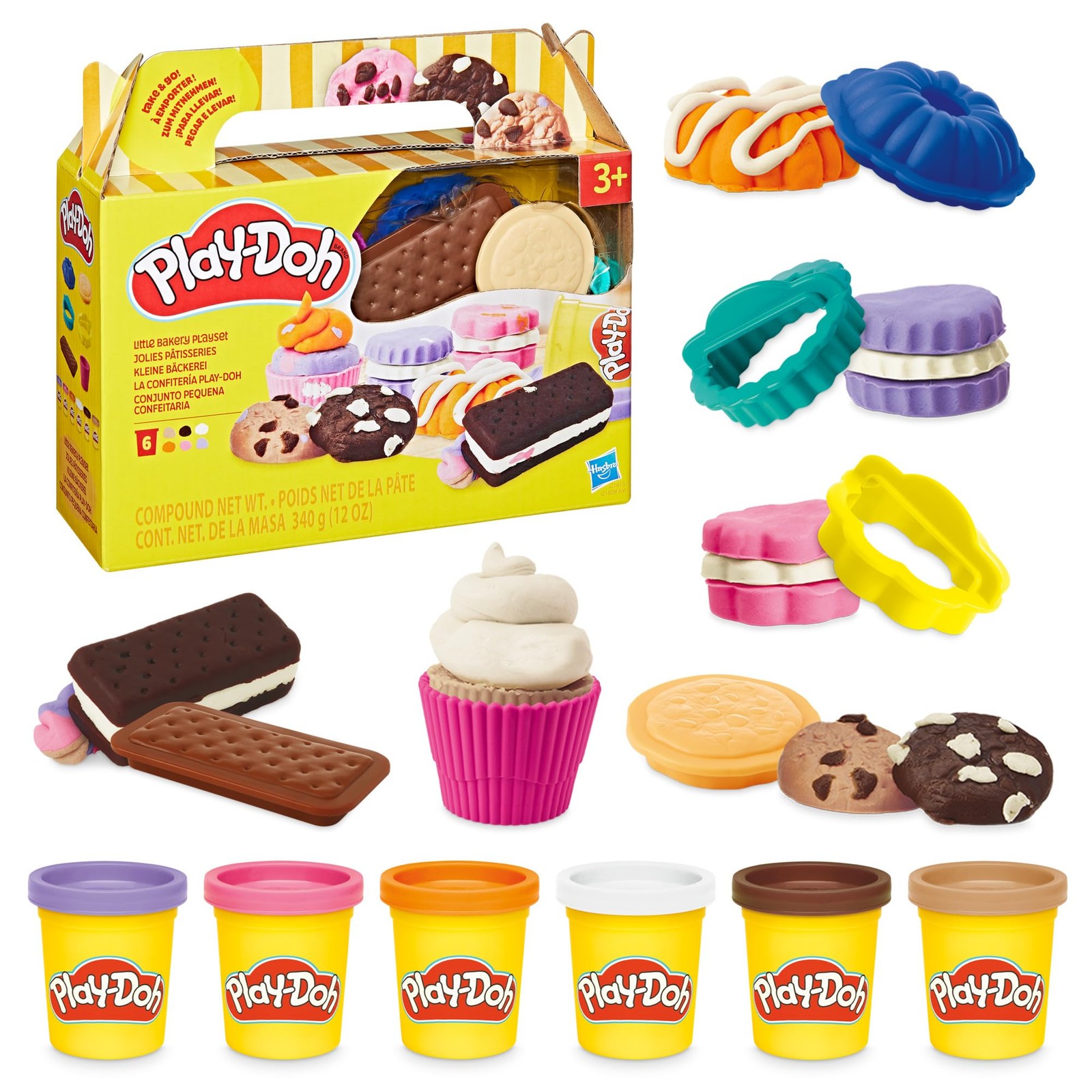 Play-Doh Little Bakery Playset, Compact, Purple, Pink, White, Brown, Yellow