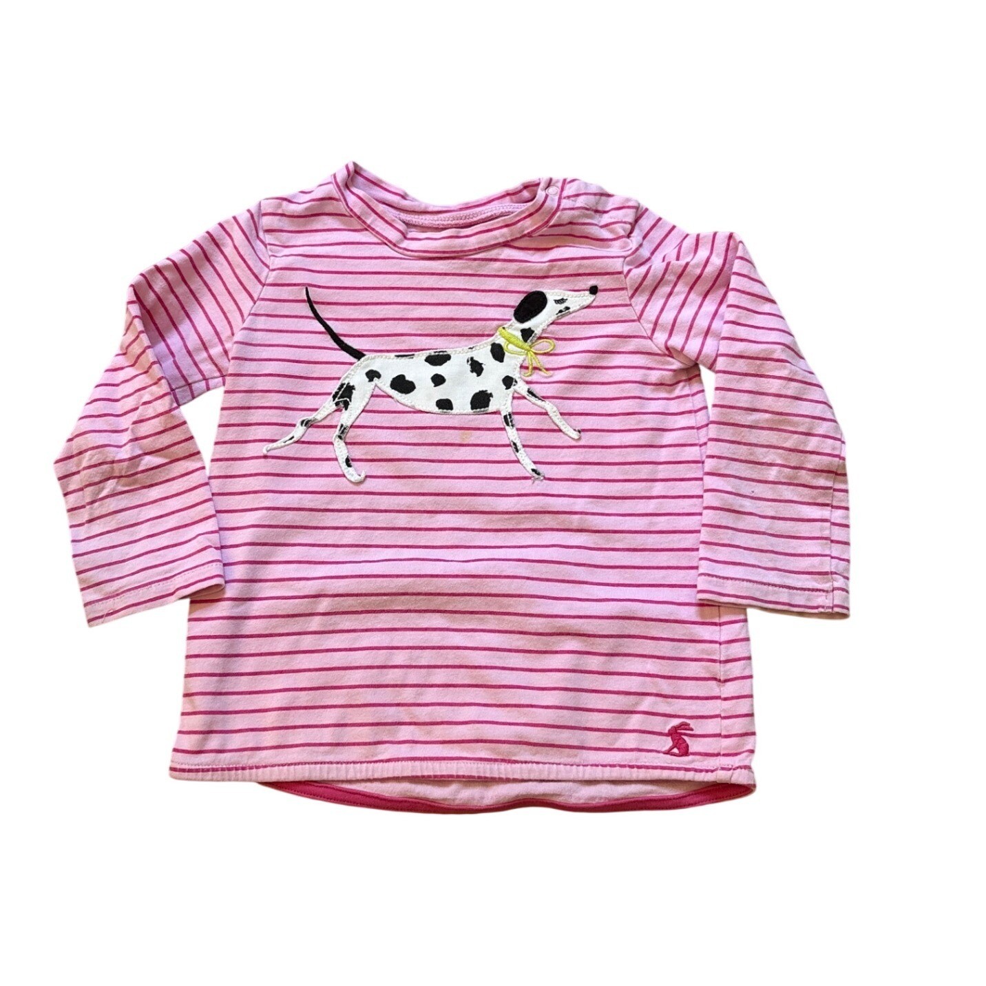 Joules Striped Dalmatian Dog Shirt Kids Pink Long Sleeve Graphic SIZE 18-24M