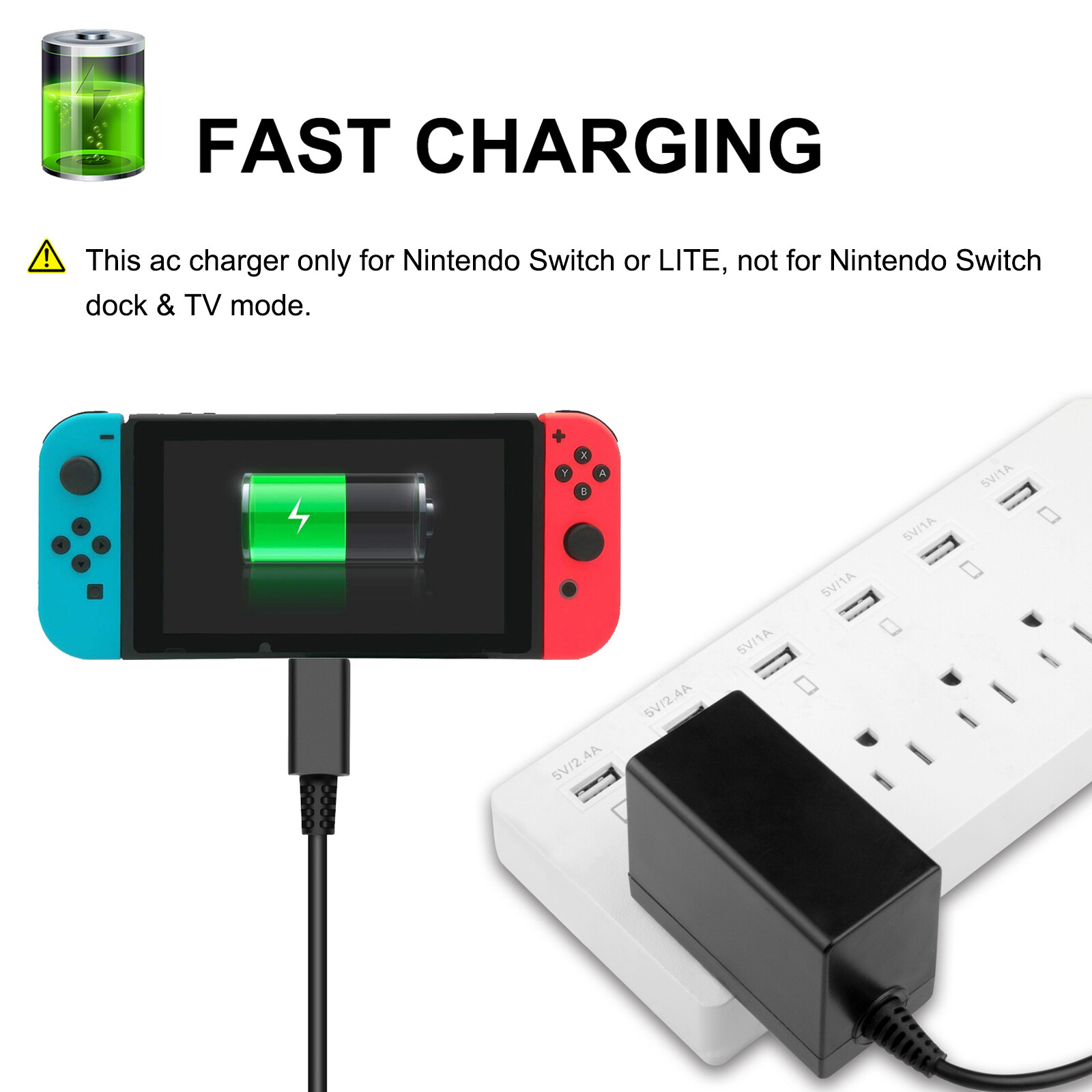AC Adapter Power Supply for Nintendo Switch Wall & Travel Charger Plug Cord US