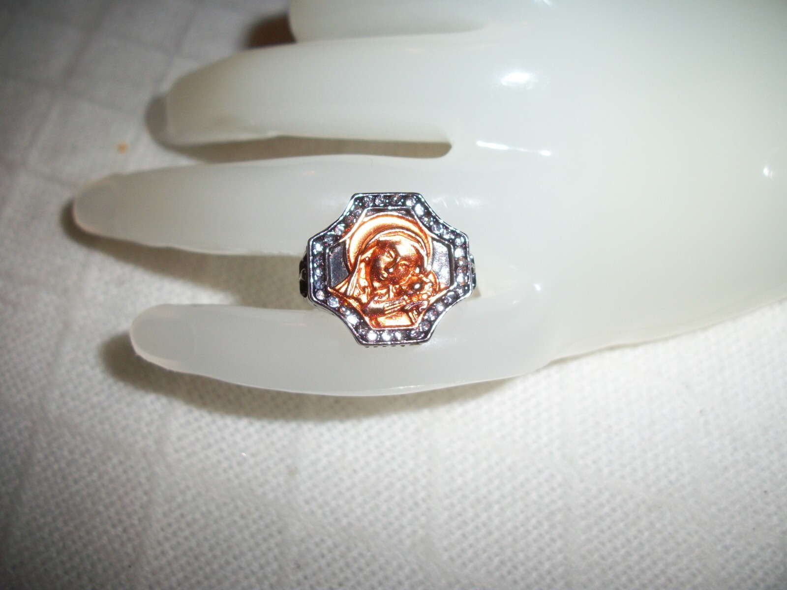 MEN'S LADIES 3D VIRGIN MARY JESUS CHRISTIAN RING ANTQ SILVER COPPER MULTI SIZE
