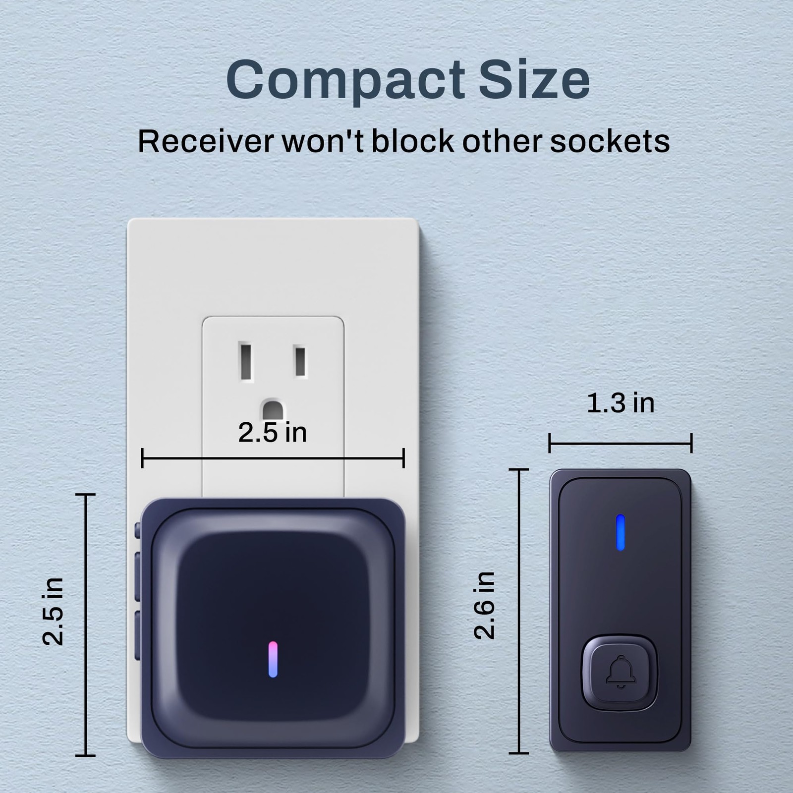 BN-LINK Wireless Doorbell with 2 Buttons, Mini 1 Receivers 2 Button, Black