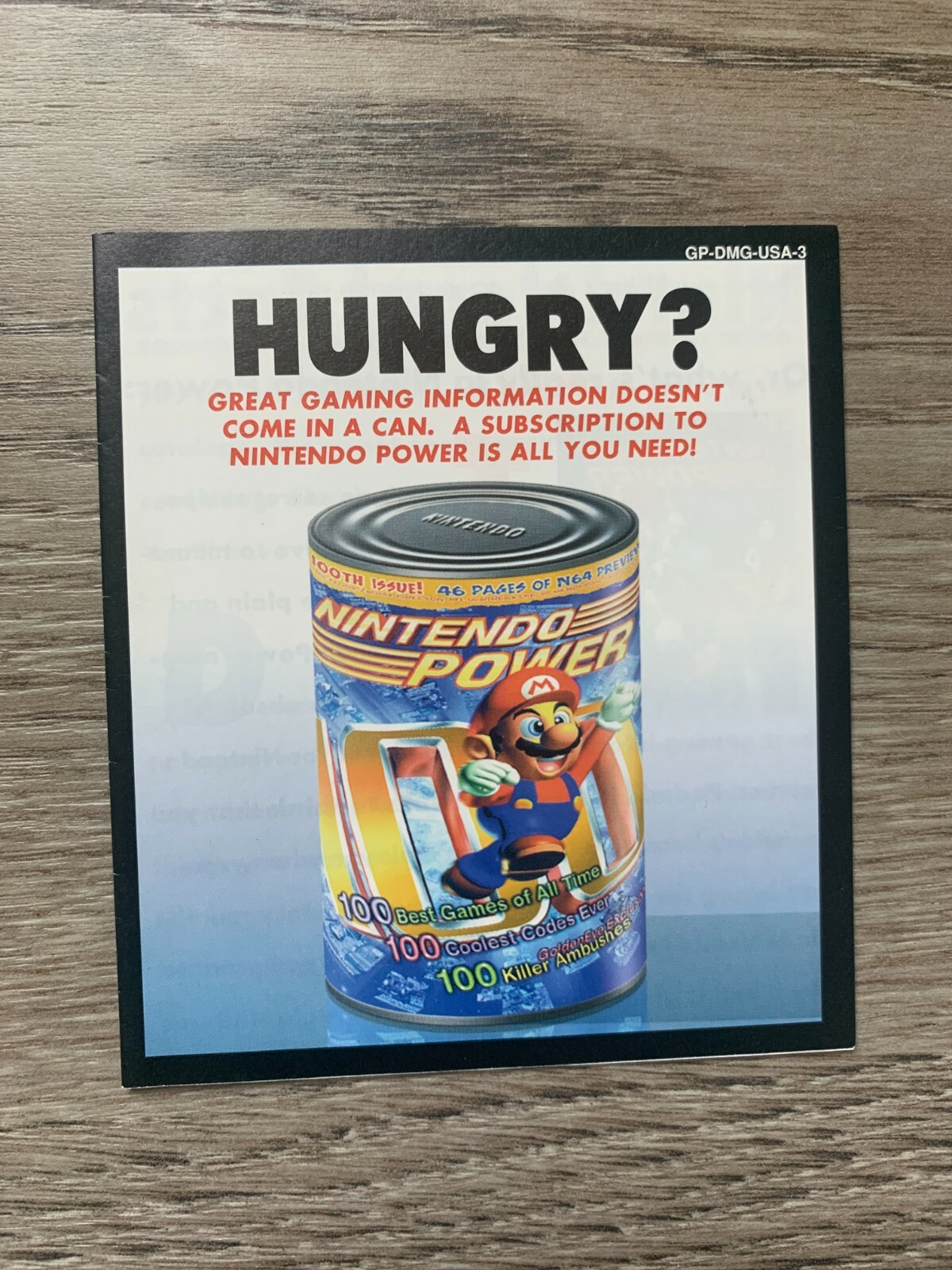 Hungry GP-DMG-USA-3 Power Subscription Insert NES Nintendo Manual Only