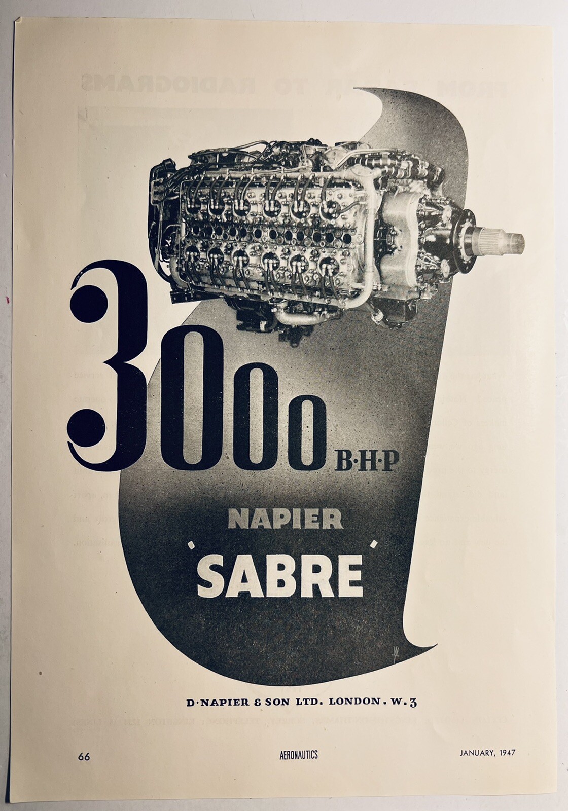 Napier Sabre 3000 BHP London 1947 Print Ad Advertisement