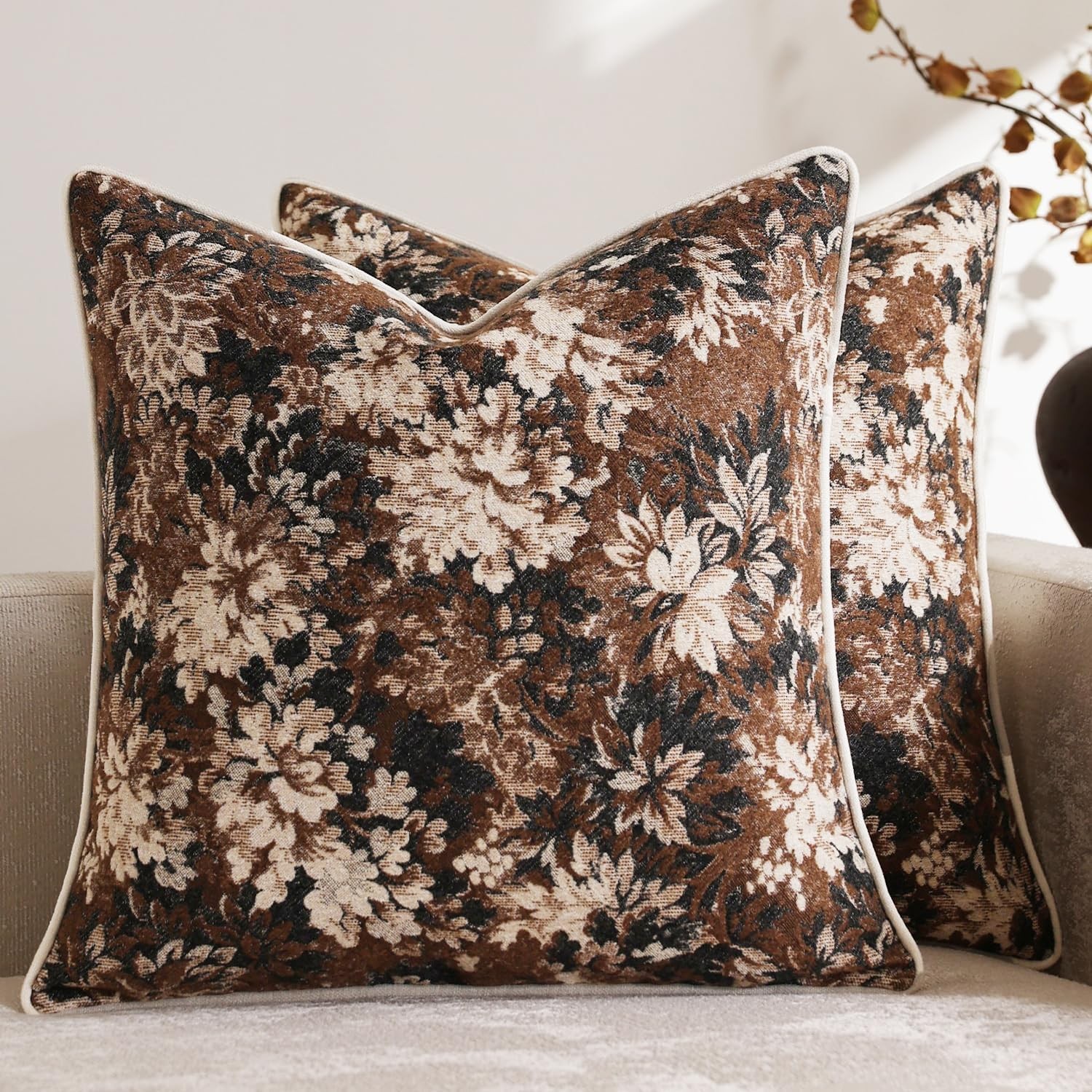 Pack of 2 Vintage Floral Euro Sham Covers 24x24 Boho Farmhouse Accents Chenil...